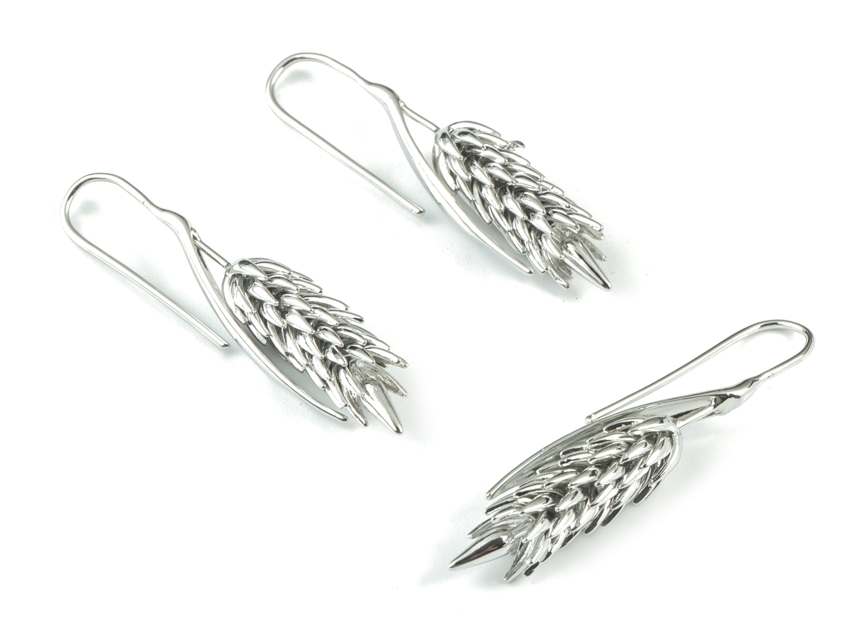 Silver Spikes Earring Wire - 18K Real White Gold Brass Wheat Earring Hook - Earring Finding - Jewelry Supplies -48.96x11.2x7.77mm - RGP2738S - DOMEDBAZAAR
