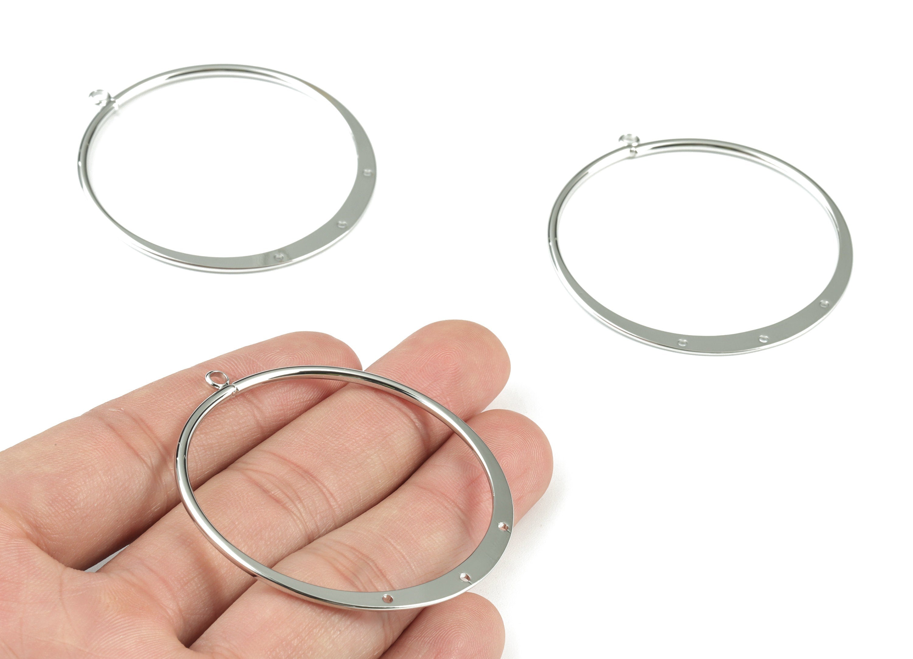 Silver Hammered Hoop Connector - 18K Real White Gold Brass Circle Earring Charms - Jewelry Supplies - 53.8x49.44x1.93mm - RGP2736S - DOMEDBAZAAR