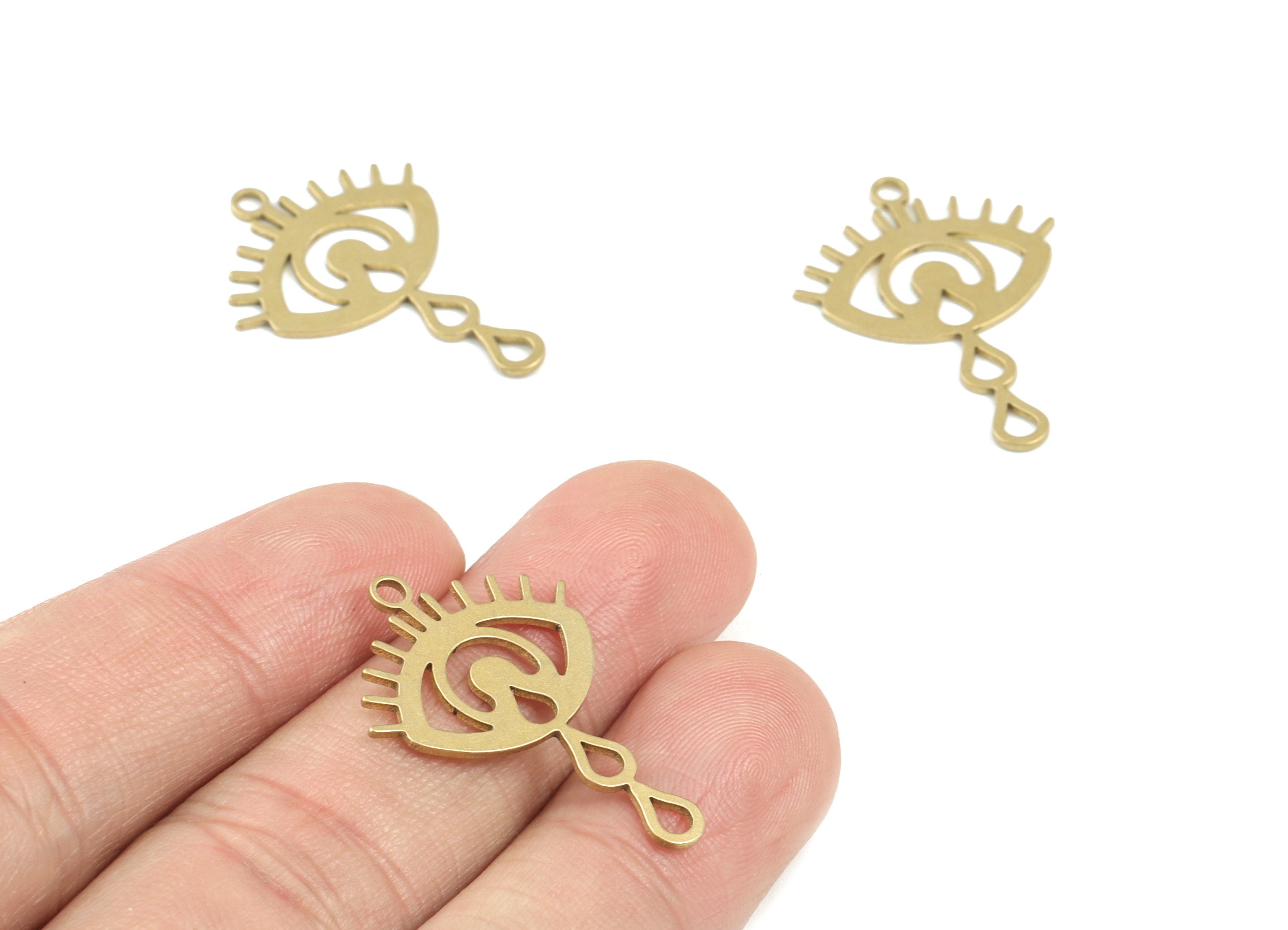 Eye Tears Earring Connector - Raw Brass Tears Eye Pendant - Jewelry Supplies - 30x22x0.8mm - PPM3512 - DOMEDBAZAAR