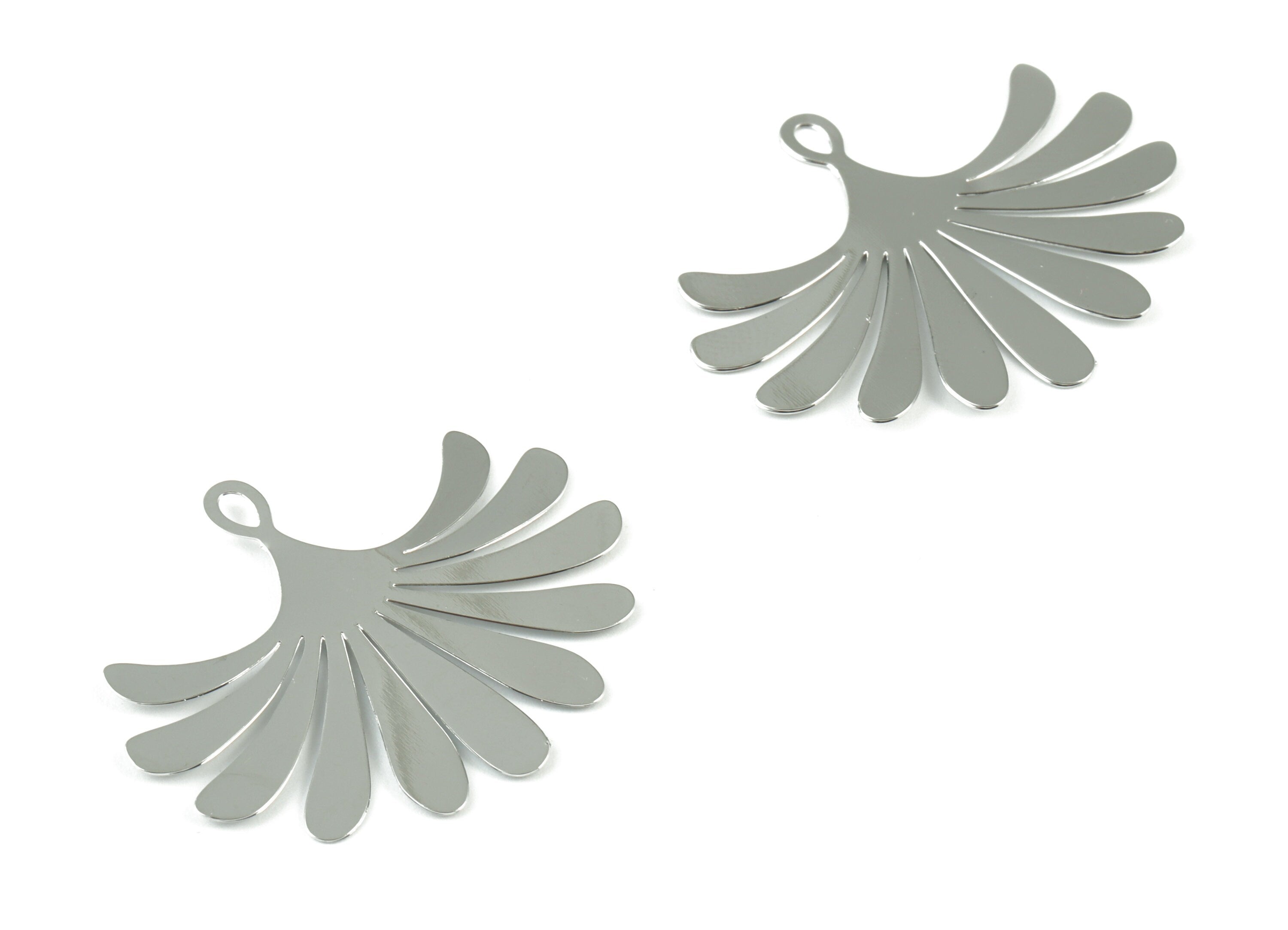 Silver Flower Earring Charm - 18K Real White Gold Plated Flower Pendant - Earring Findings - Jewelry Supplies - 35.39x28.95x0.4mm - RGP2750S - DOMEDBAZAAR