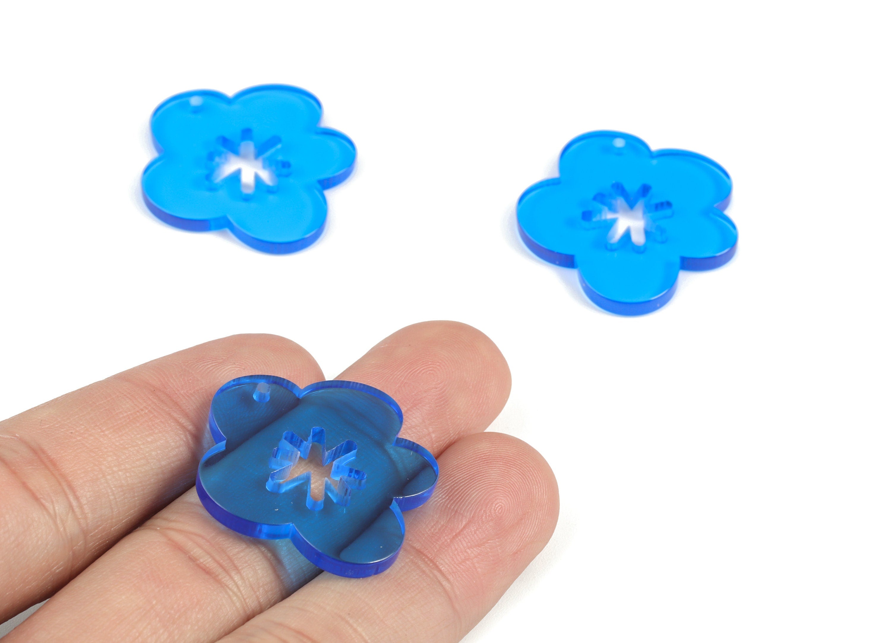 Acrylic Snowflake Flower Earring Charms - Acrylic Blue Flower Earrings - Jewelry Supplies - Color Code:A464- 30.62x27.82x2.6mm - AC2132-A464 - DOMEDBAZAAR