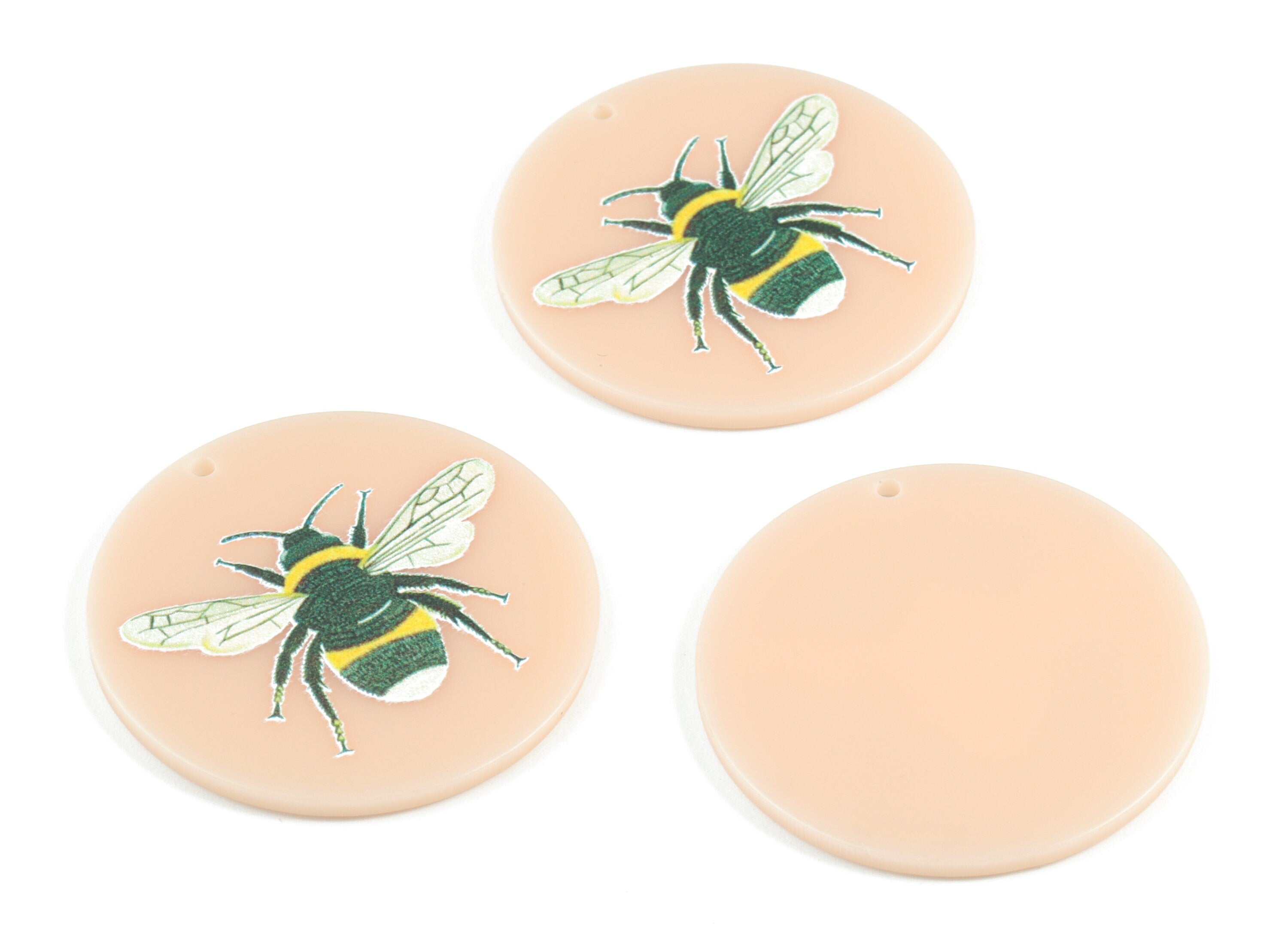 Acrylic Bee Round Earring Charms - Acrylic Bee Circle Pendant - Earring Finding - Jewelry Supplies - 39.92x39.79x2.45mm - AC2090A - DOMEDBAZAAR