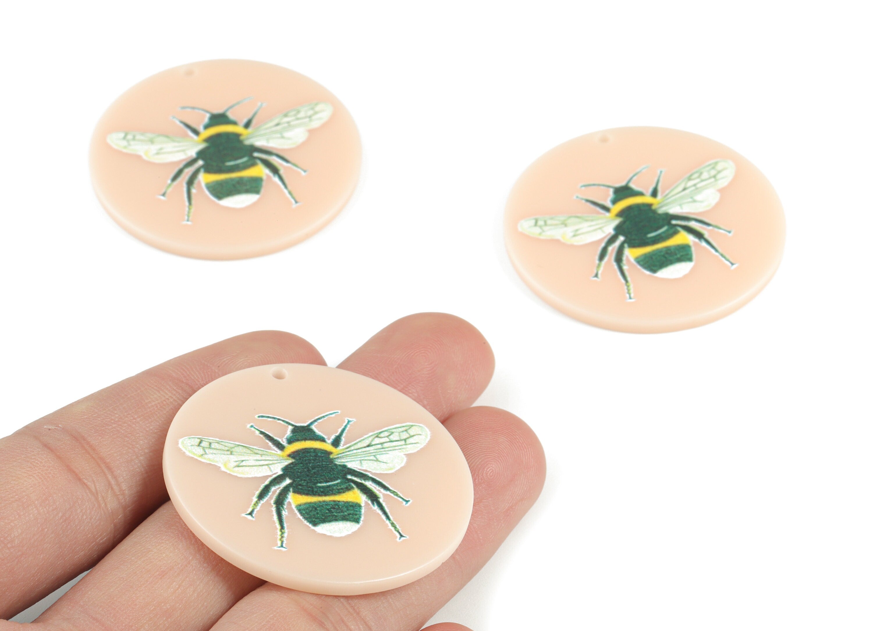 Acrylic Bee Round Earring Charms - Acrylic Bee Circle Pendant - Earring Finding - Jewelry Supplies - 39.92x39.79x2.45mm - AC2090A - DOMEDBAZAAR