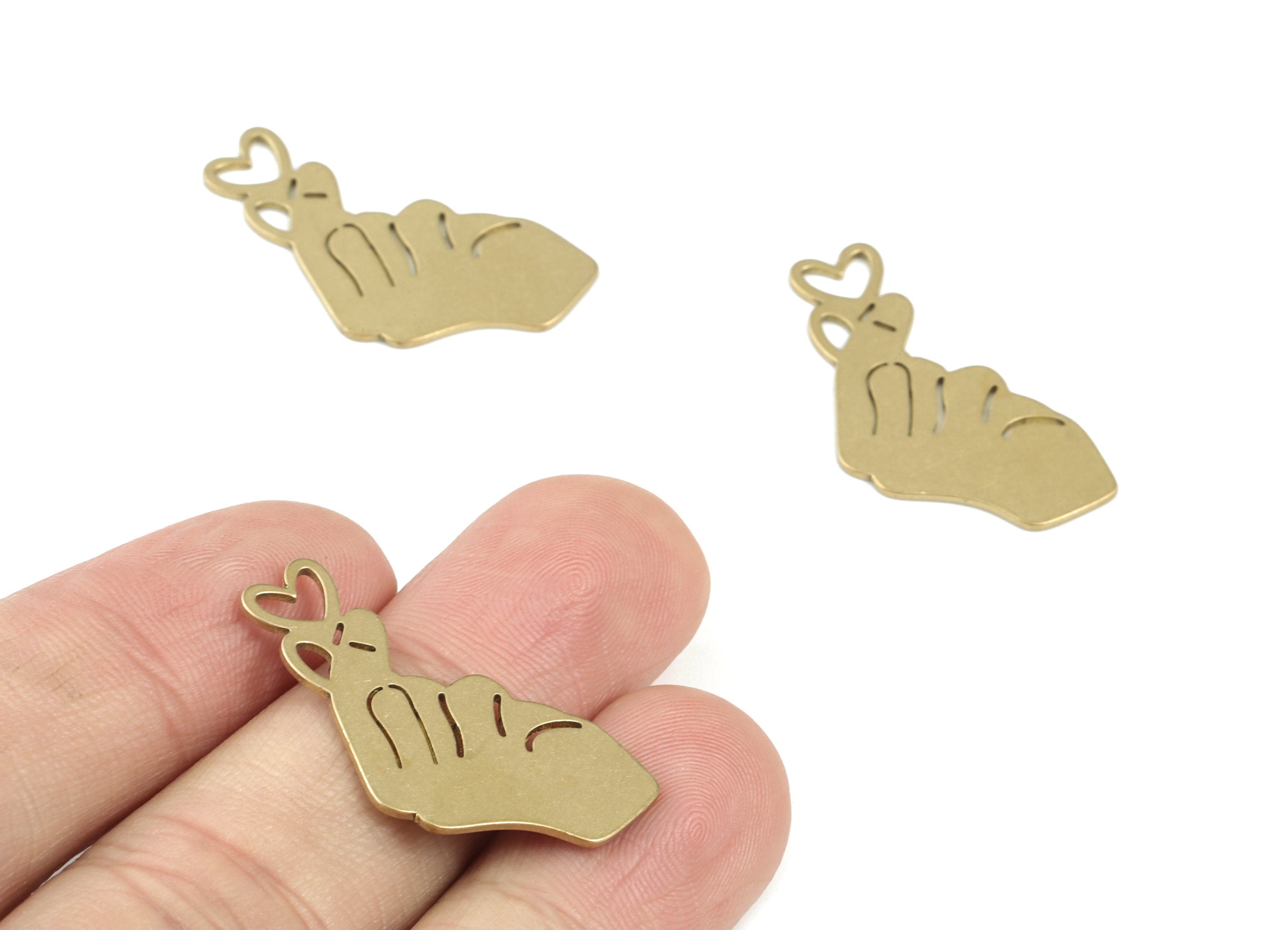 Heart Hand finger Pendant - Raw Brass Heart Earring Charms - Love Friendship Charms -Jewelry Making Supplies - 29x15x0.8mm - PPM3541 - DOMEDBAZAAR