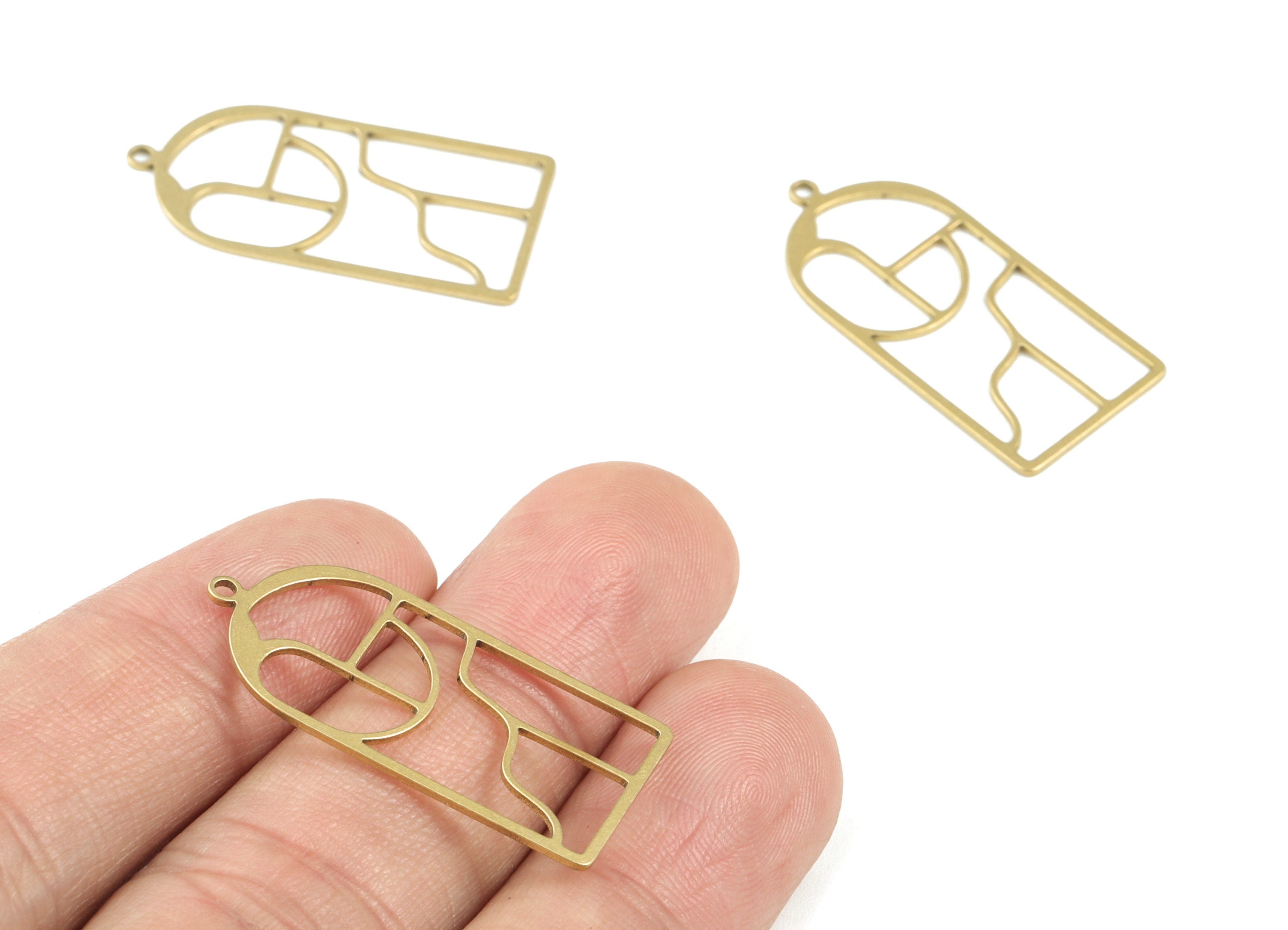 Domed Geometric Pendant - Raw Brass Domed Earring Charms - Jewelry Making Supplies - 32x15x0.8mm - PPM3708 - DOMEDBAZAAR