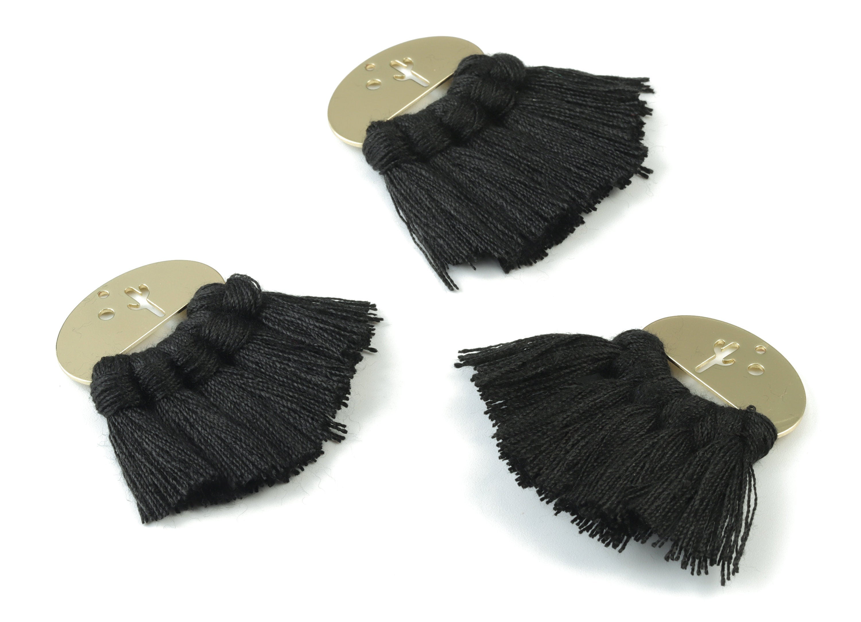 Gold Tone Plated Oval Brass - Oval Tassel Earring Charms - Cotton Black Tassels - Fringe Tassel - 45.4x30.1x3.75mm - TSM3068B - DOMEDBAZAAR