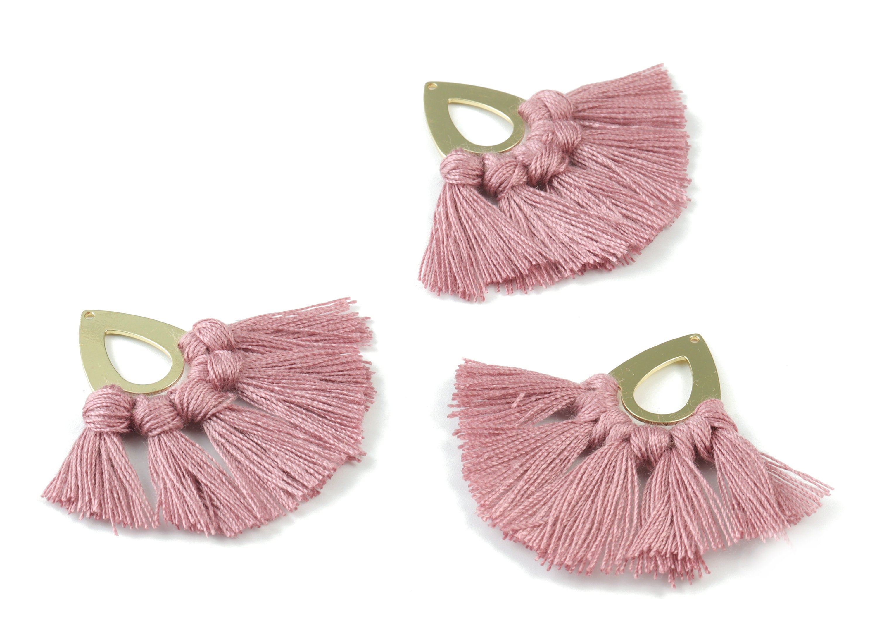 Gold Tone Plated Drop Brass - Drop Tassel Earring Charms - Cotton Purple Tassels - Fringe Tassel - 45.99x19.16x3.49mm - TSM3055P - DOMEDBAZAAR