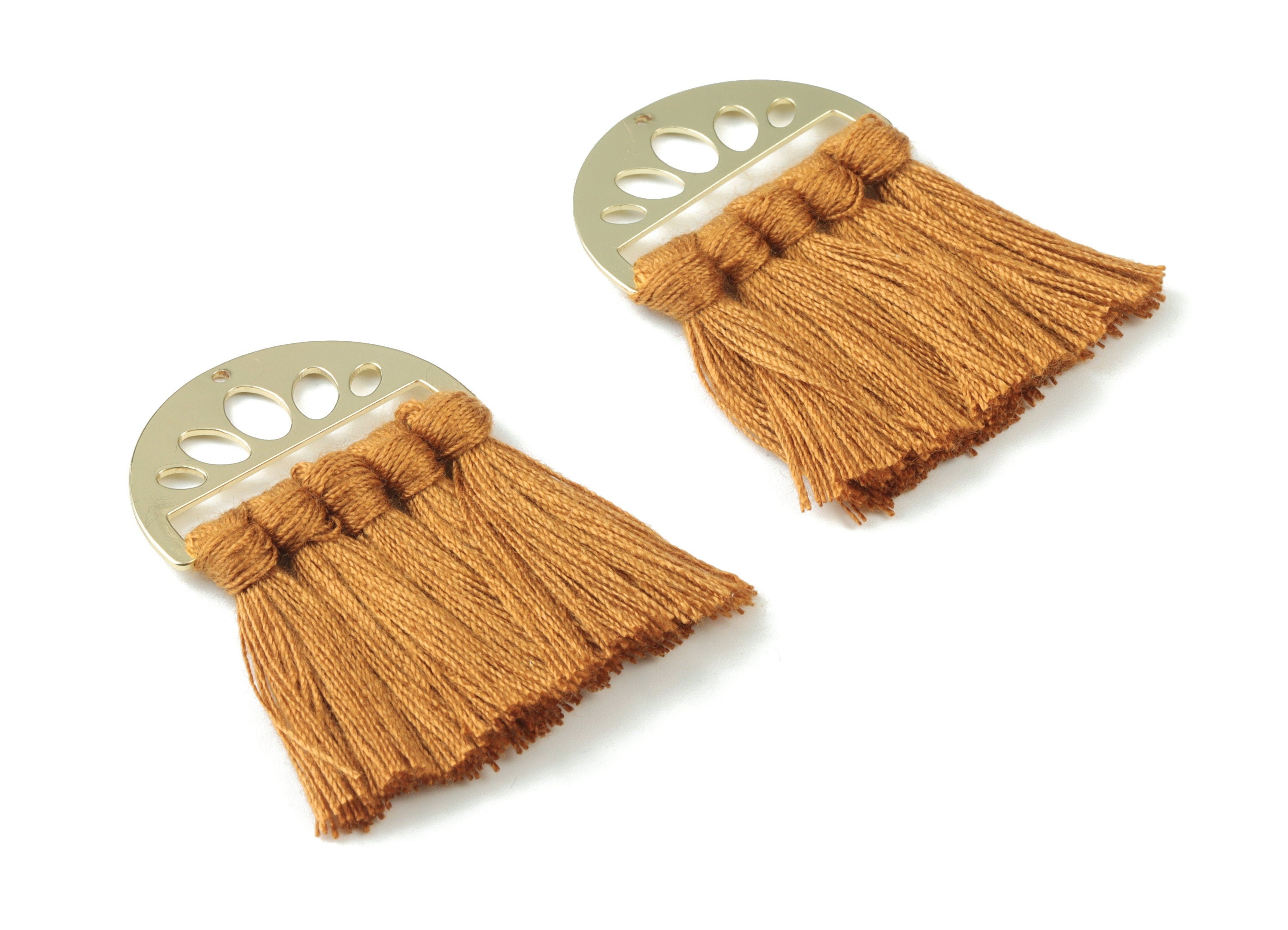 Gold Tone Plated Semi circle Brass - Half Moon Tassel Earring Charms - Cotton Brown Tassels - Fringe Tassel - 49.92x35.24x4.92mm - TSM3065BR - DOMEDBAZAAR