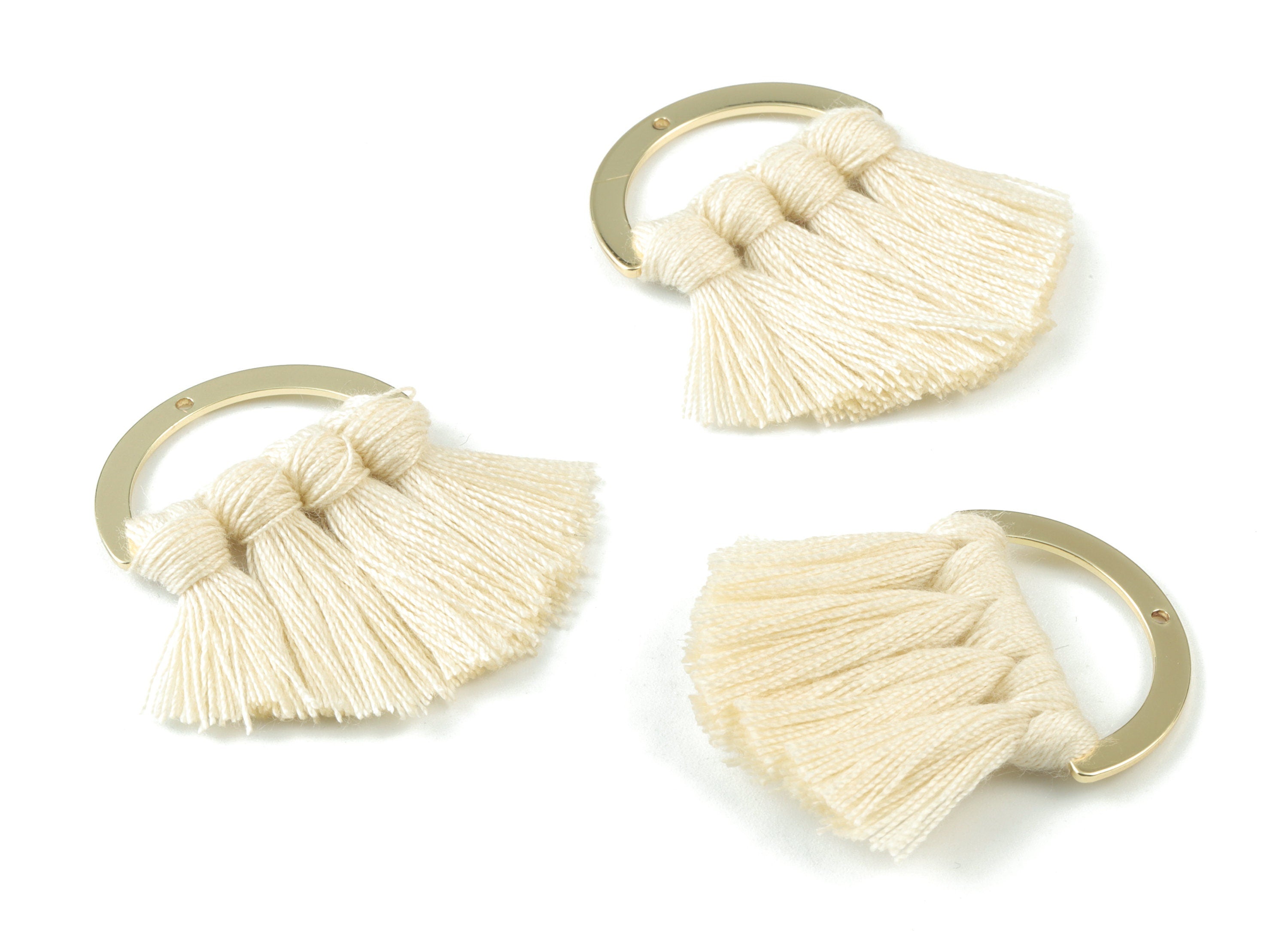 Gold Tone Plated Semi circle Brass - Half Moon Tassel Earring Charms - Cotton Cream Tassels - Fringe Tassel - 44.49x30.34x4.42mm - TSM3070C - DOMEDBAZAAR