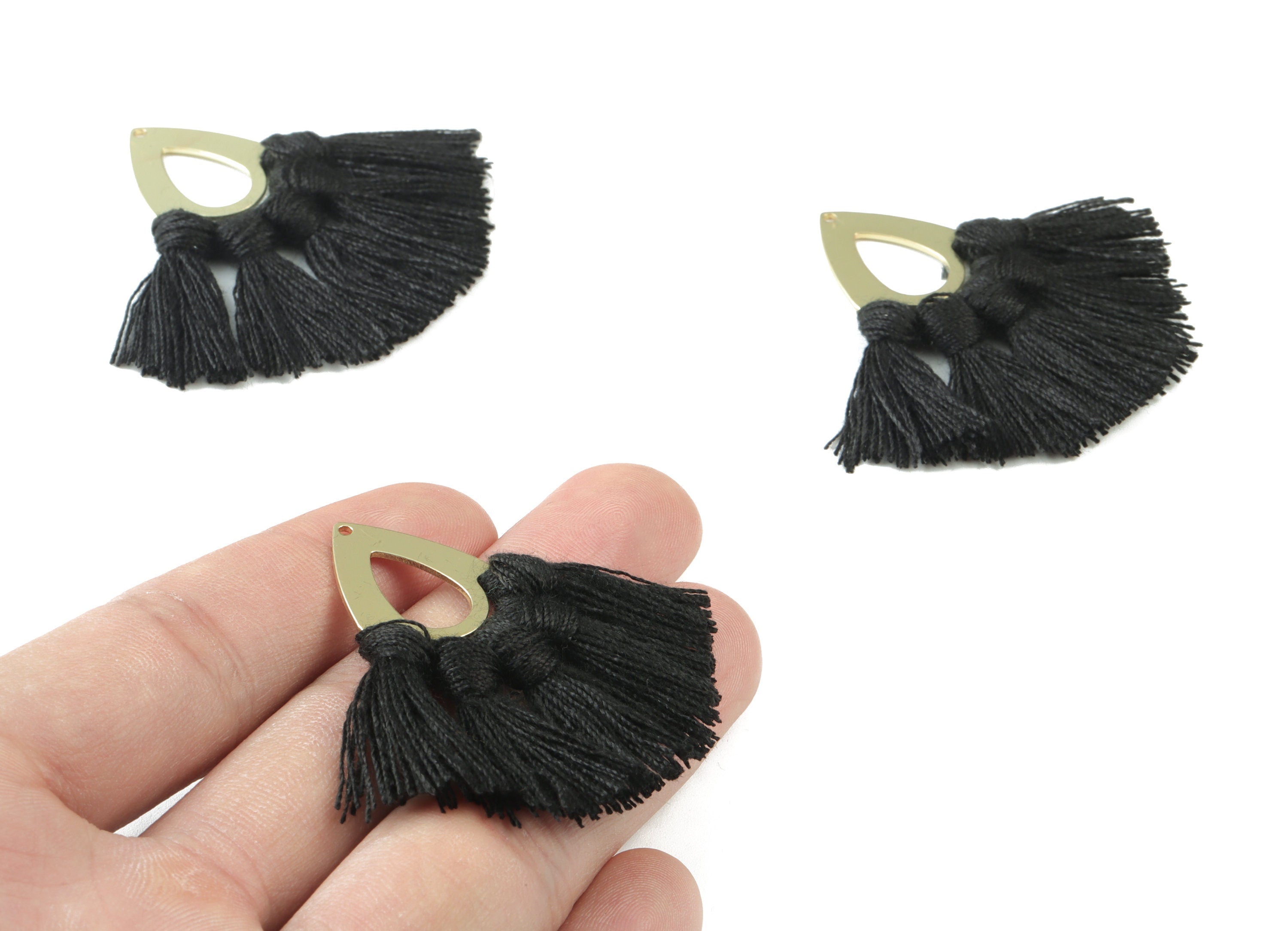 Gold Tone Plated Drop Brass - Drop Tassel Earring Charms - Cotton Black Tassels - Fringe Tassel - 45.99x19.16x3.49mm - TSM3055B - DOMEDBAZAAR