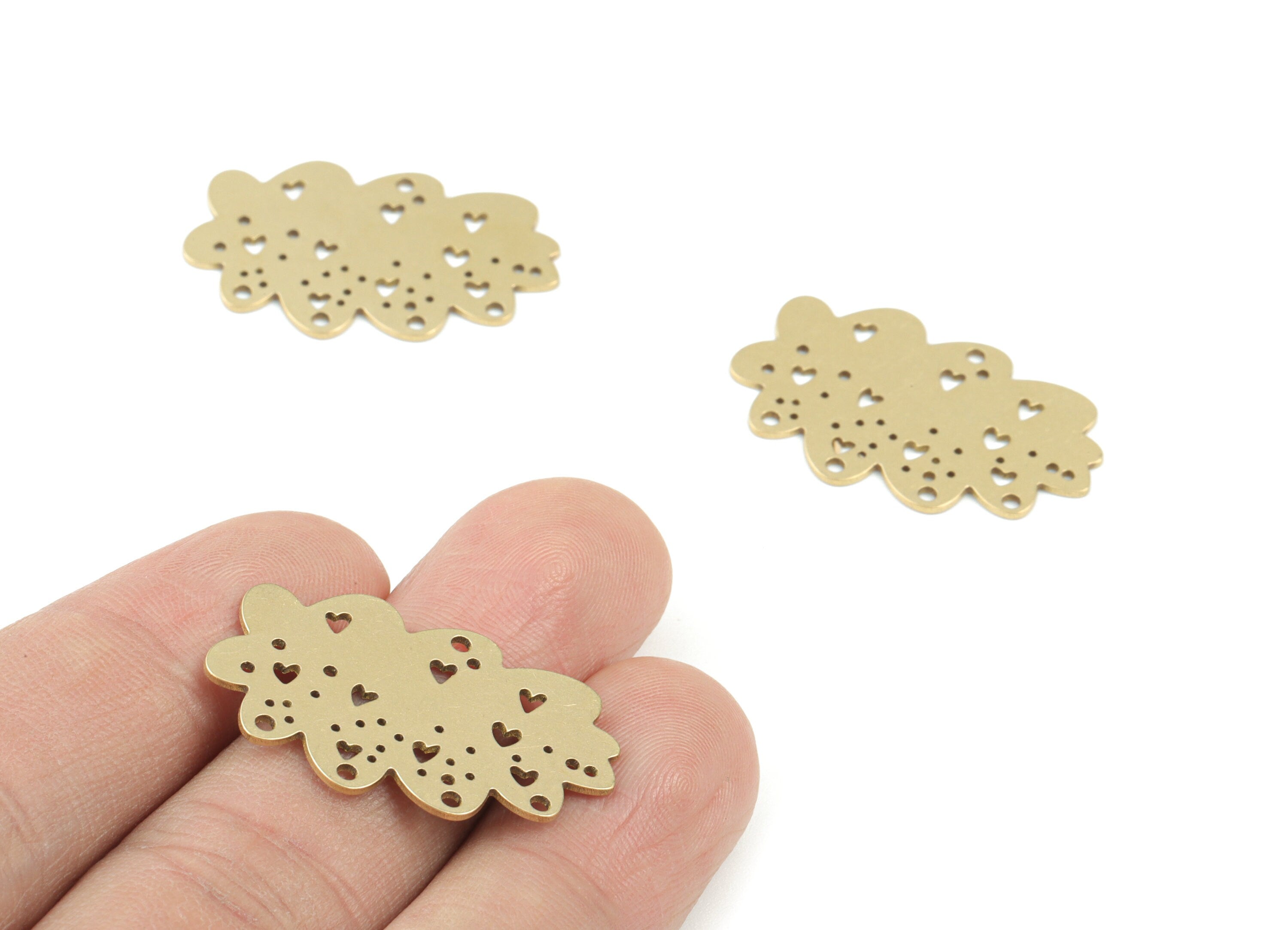 Cloud Earring Connector - 5 holes - Raw Brass Cloud Hearts Earring Charms - Jewelry Making Supplies - 30x19x0.7mm - PPM3591 - DOMEDBAZAAR