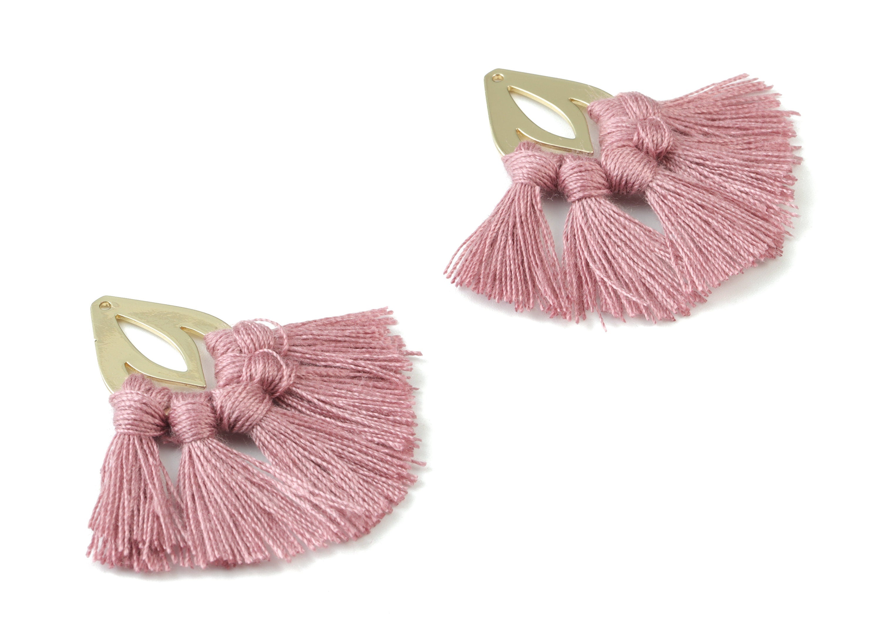 Gold Tone Plated Drop Brass - Drop Tassel Earring Charms - Cotton Purple Tassels - Fringe Tassel - 45.29x18.55x3.51mm - TSM3069P - DOMEDBAZAAR