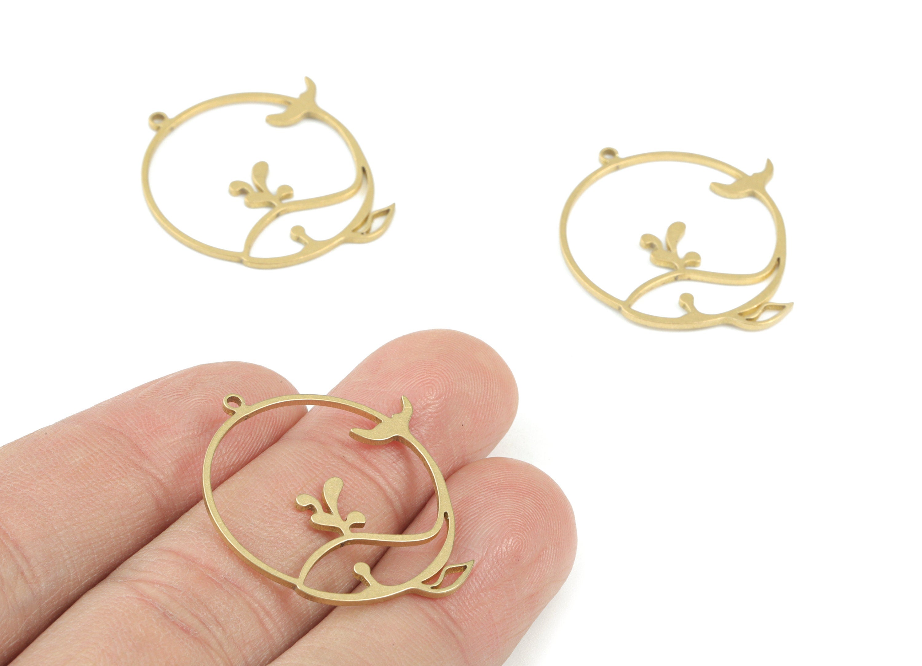 Hoop Fish Pendant - Raw Brass Fish Circle Earring Charms - Dolphin Charms - Jewelry Making Supplies - 31x28x1mm - PPM3629 - DOMEDBAZAAR