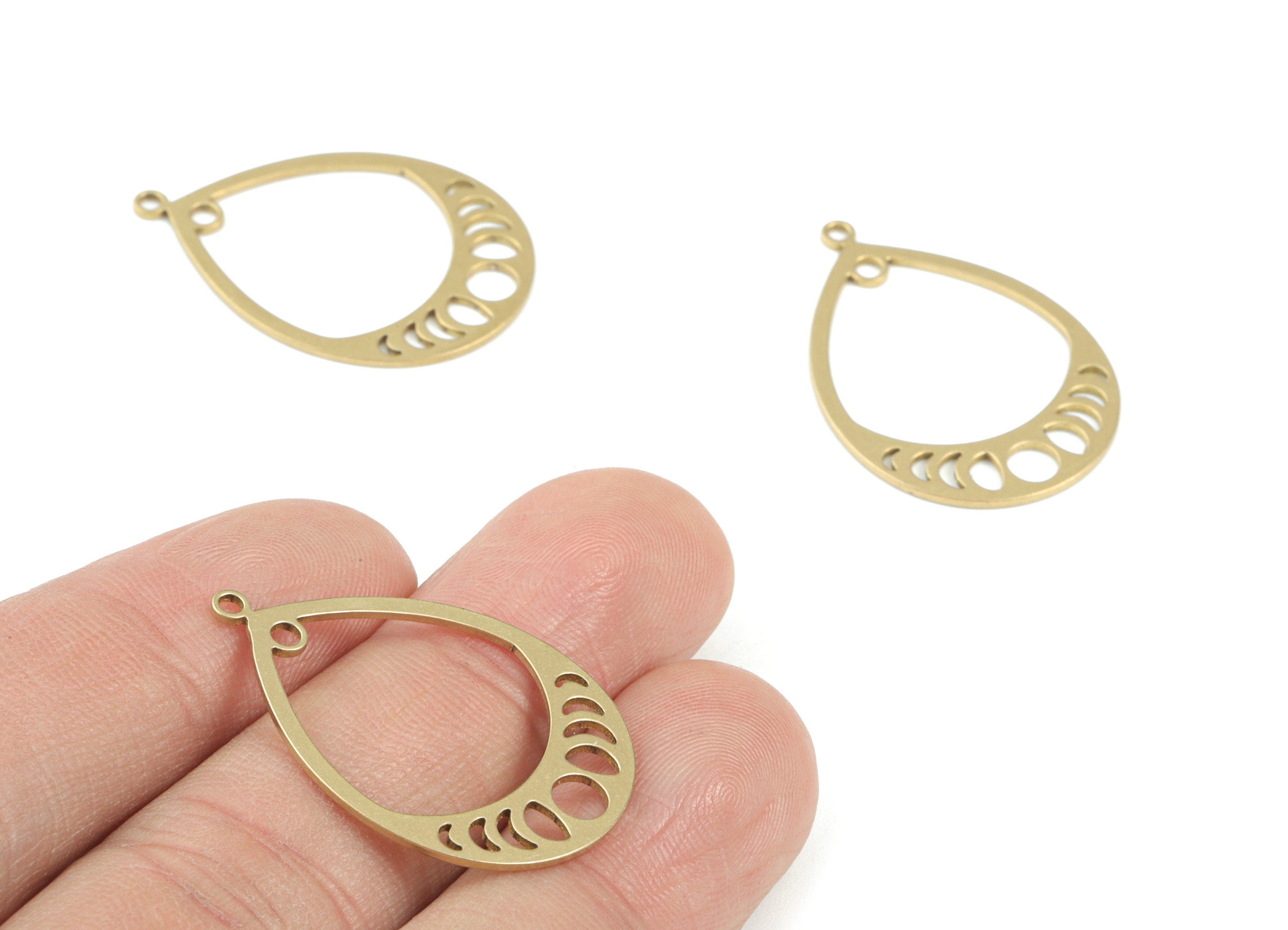 Drop Moon Phases Pendant - Raw Brass Phases of Moon Drop Earring Charm - Moon Phases Charm - Jewellery Supplies - 30x21x0.7mm - PPM3624 - DOMEDBAZAAR