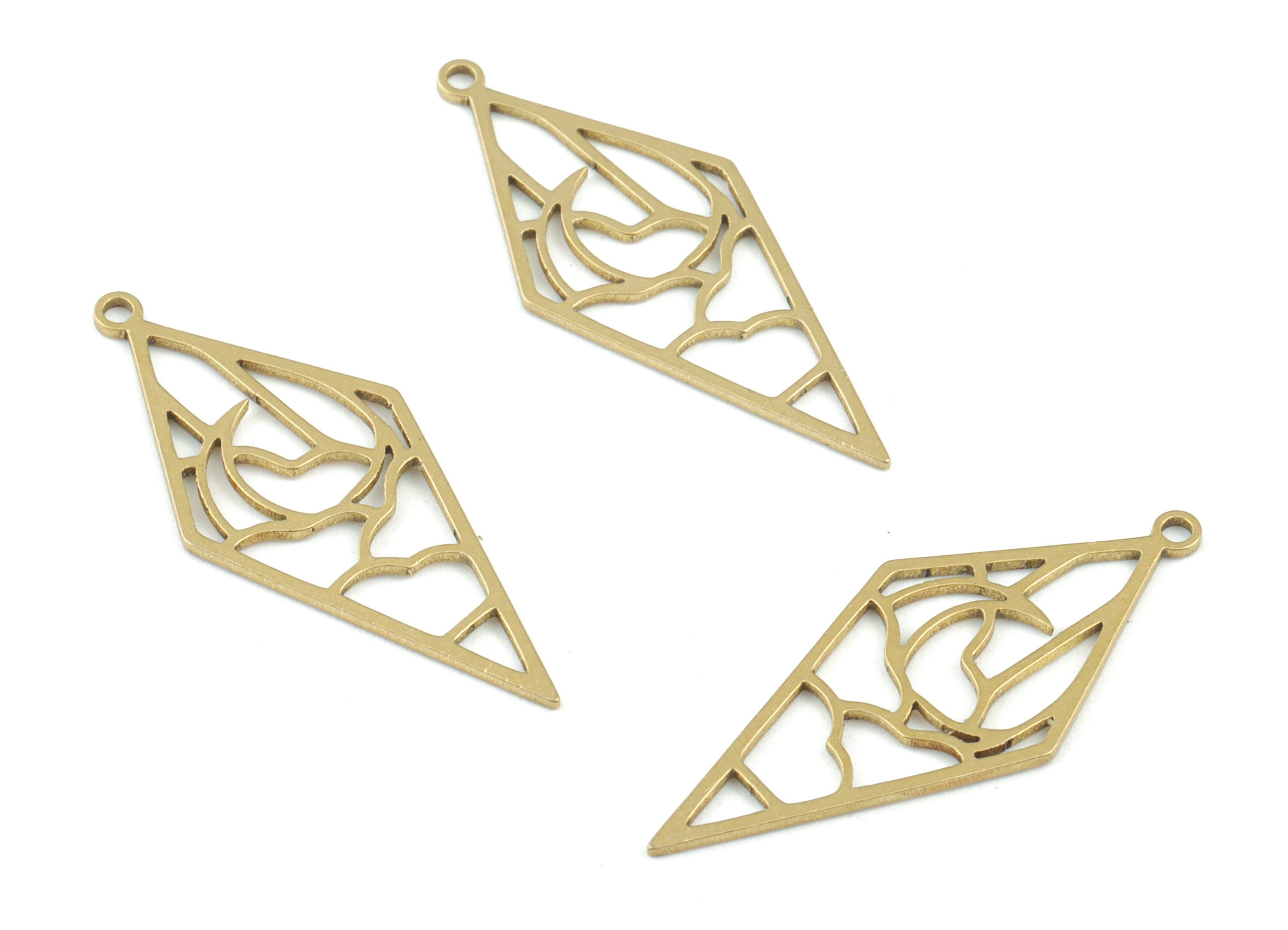 Rhombus Brass Pendant - Raw Brass Rhombus Earring Charms -Brass Crescent Charm - Jewelry Making Supplies - 31x13x0.8mm - PPM3636 - DOMEDBAZAAR