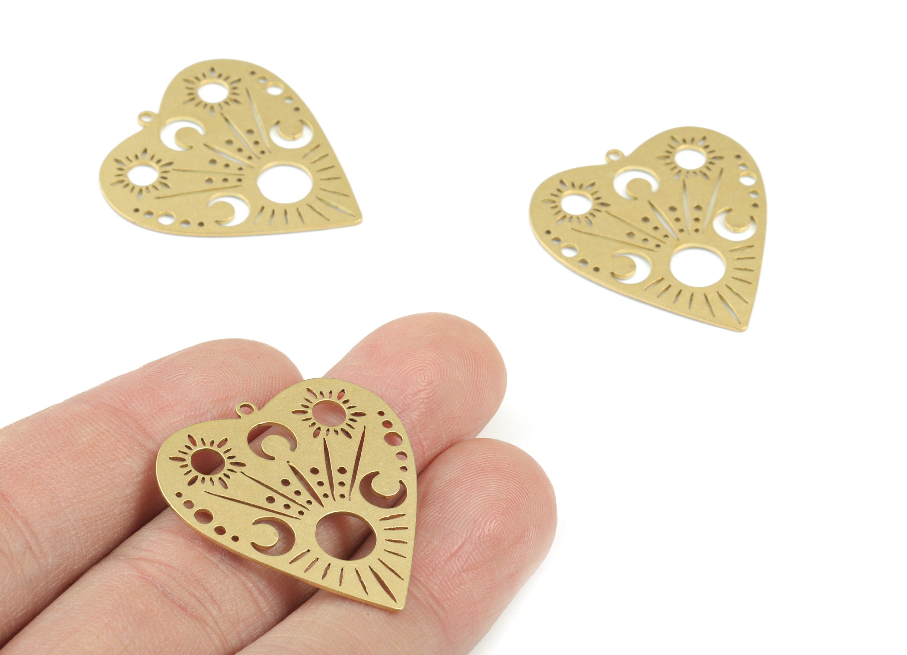 Heart Brass Pendant - Raw Brass Heart Earring Charms - Brass Heart Crescent Charms - Jewellery Making Supplies - 30x28x0.8mm - PPM3582 - DOMEDBAZAAR