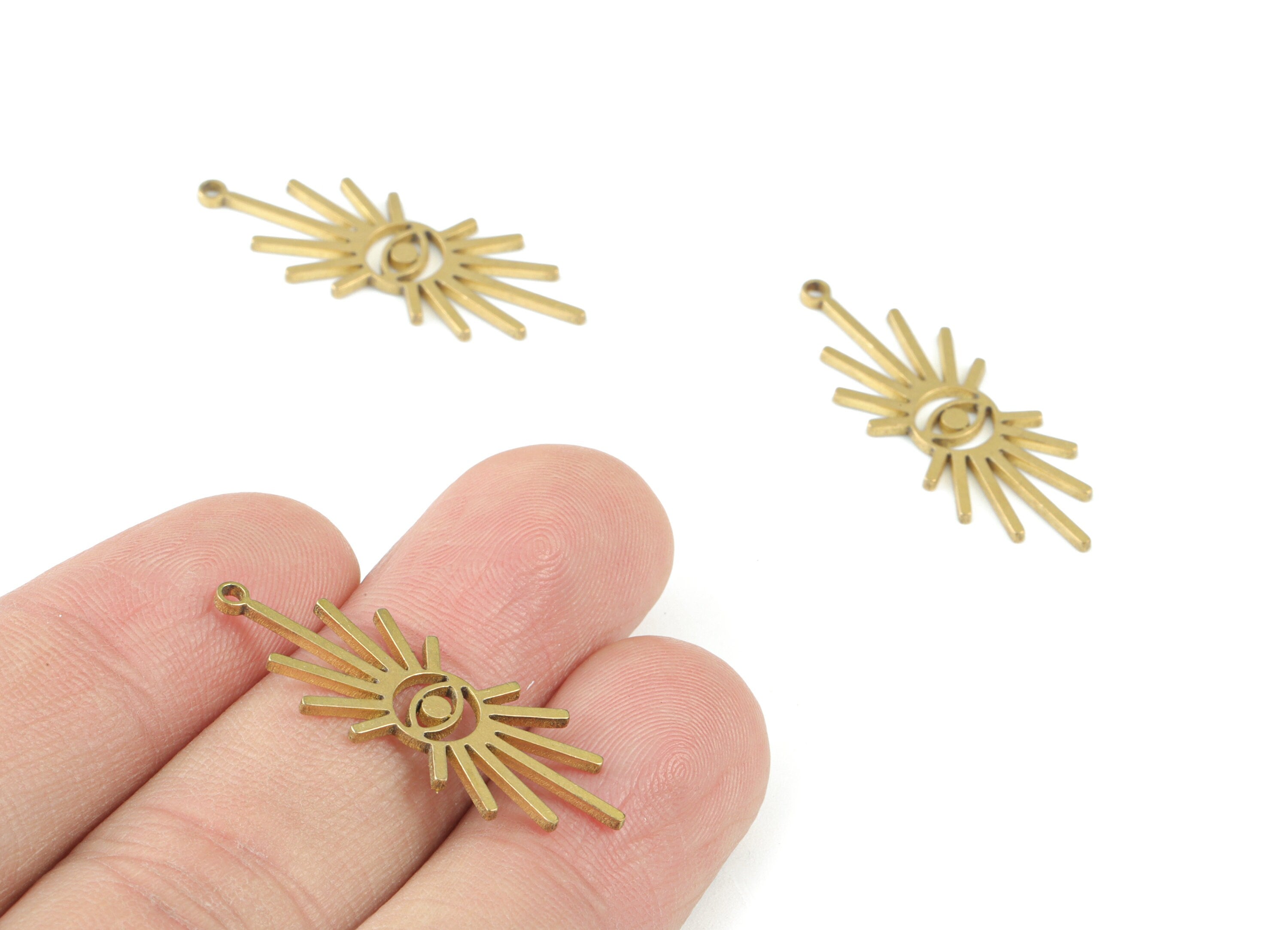 Sun Eyelash Pendant - Raw Brass Eye Sun Earring Charms -Brass Eye Sun Earrings- Jewelry Making Supplies - 31x11x1mm - PPM3563 - DOMEDBAZAAR