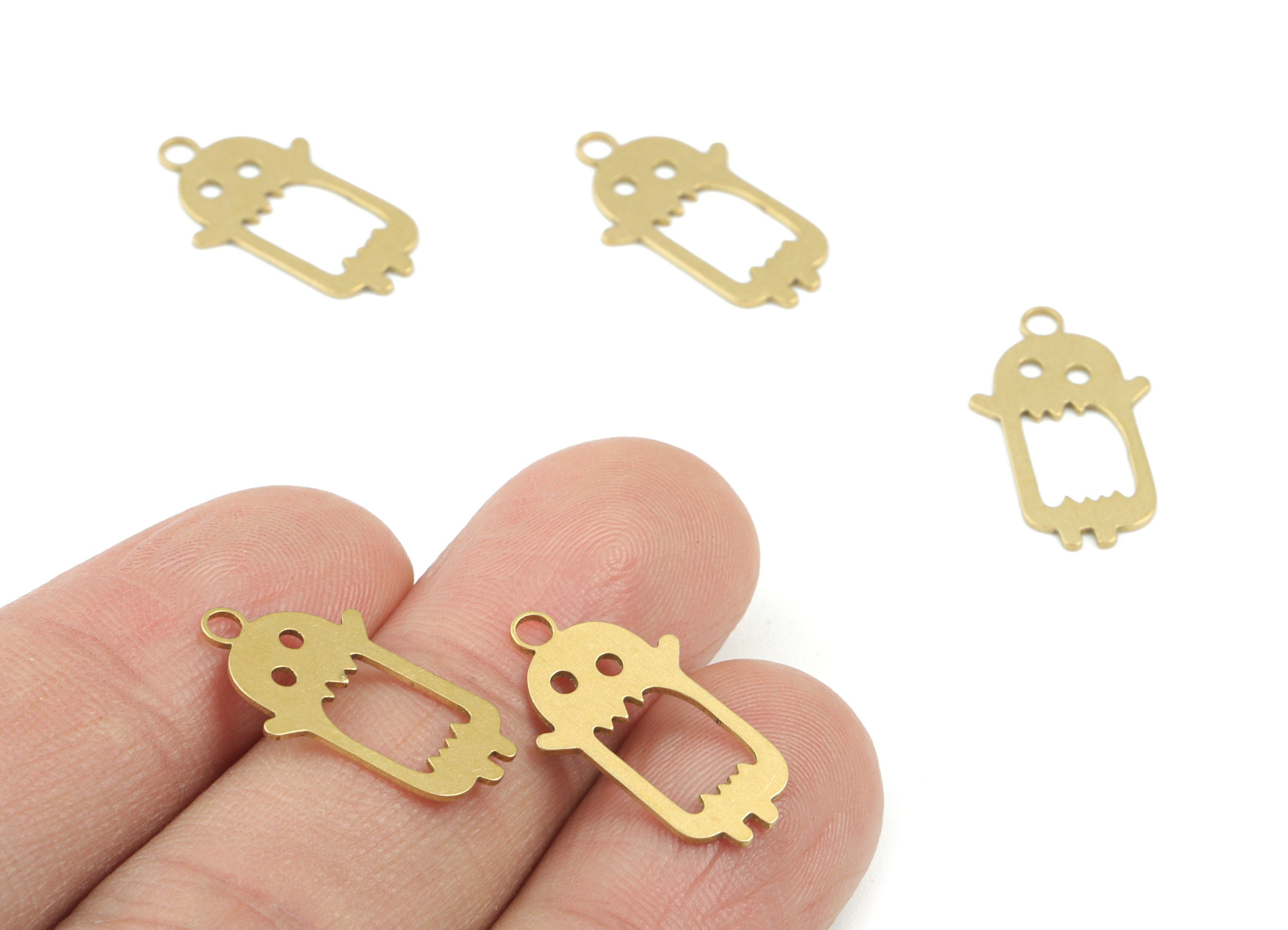 Mini Alien Earring Charms - Raw Brass Big Mouth Alien Charm - Big Mouth Pendant - Jewelry Making Supplies - 20x11x0.6mm - PPM3679 - DOMEDBAZAAR