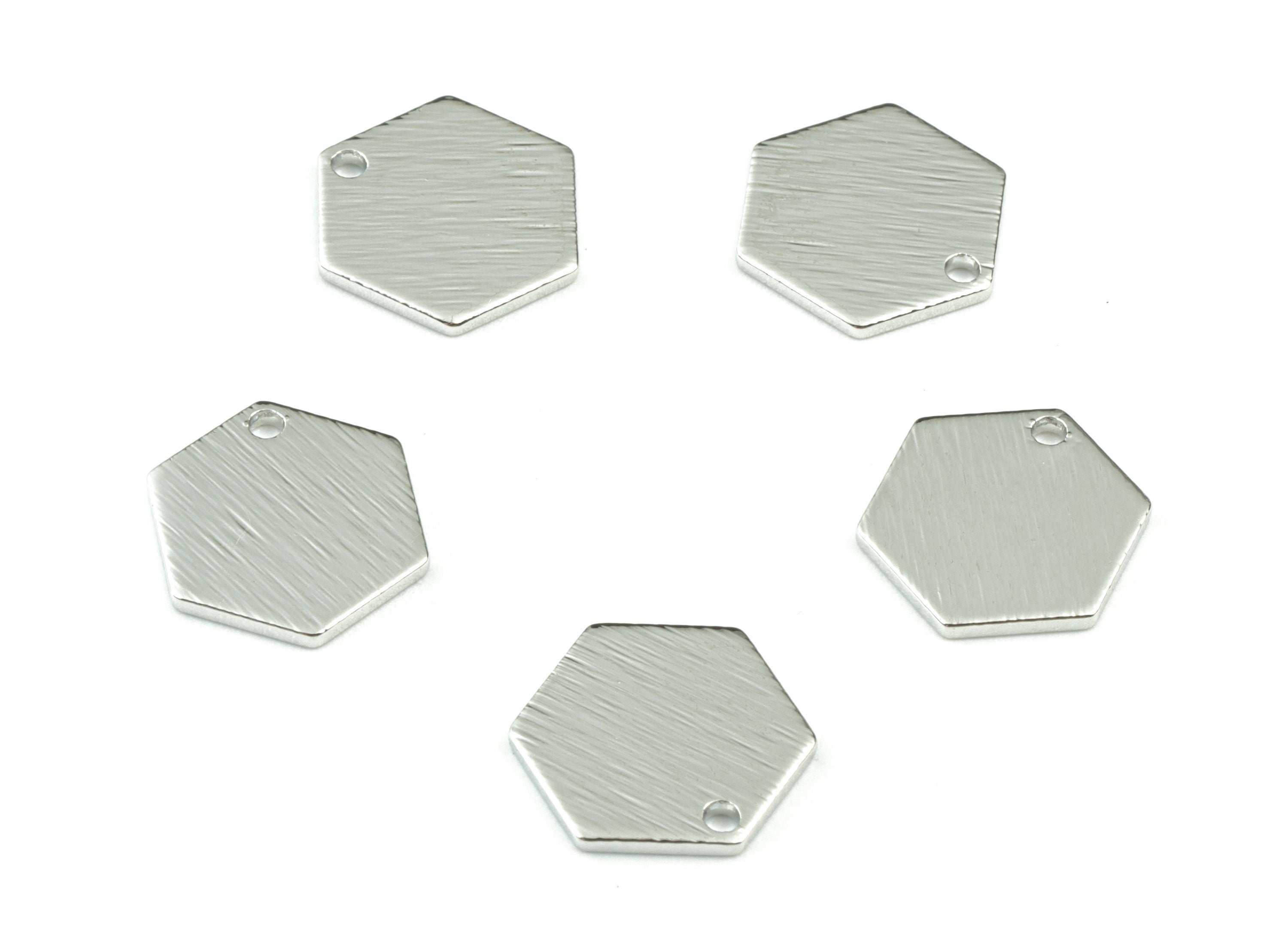 Silver Hexagon Mini Earring Charms - Silver Tone Plated Textured Brass - Jewelry Making Supplies - 13x11x1mm - PP3557S - DOMEDBAZAAR