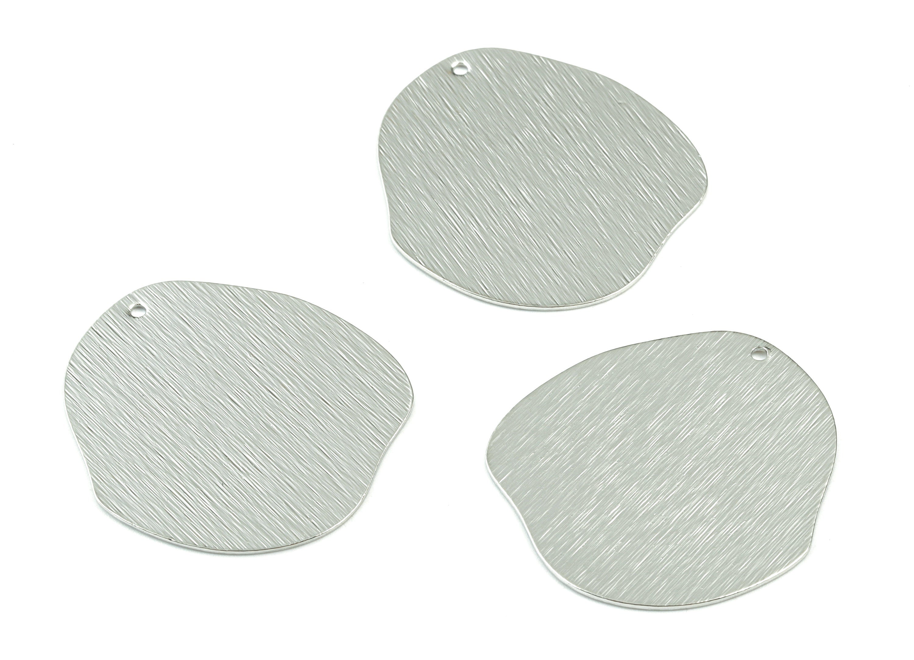 Silver Round Earring Charms - Silver Tone Plated Brass Textured Geometric Pendant - Jewelry Making Supplies - 34x32x0.7mm - PP2480S - DOMEDBAZAAR