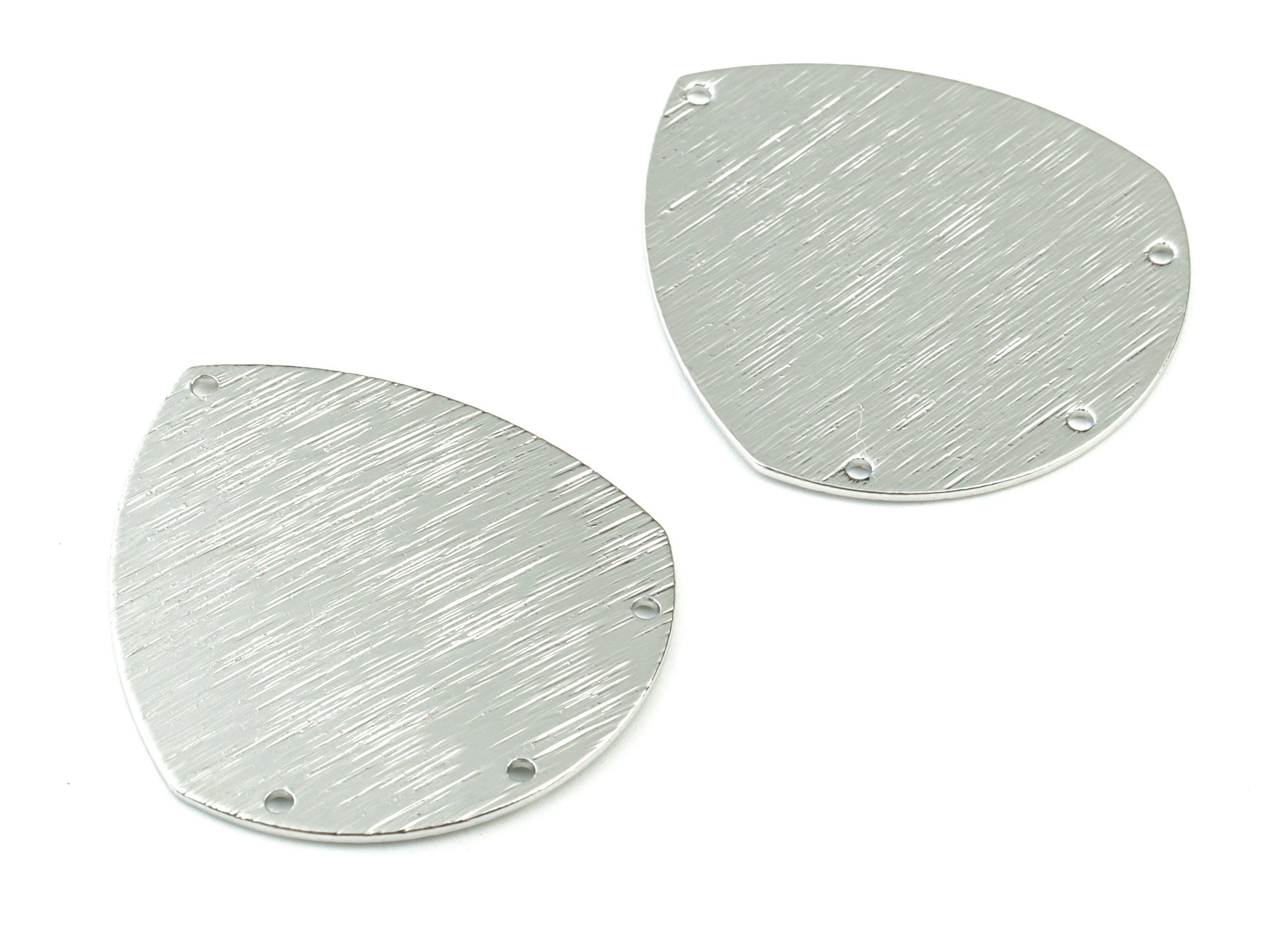 Drop Earring Connector - Silver Tone Plated Brass Textured Teardrop Earings - 4 Holes - Jewelry Making Supplies - 35x33x0.8mm - PP3552S - DOMEDBAZAAR