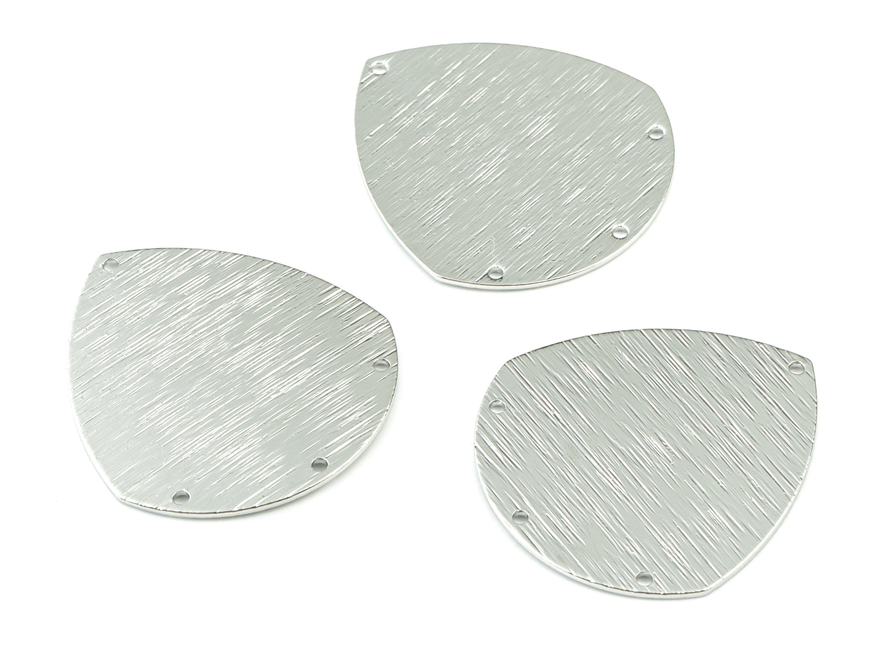 Drop Earring Connector - Silver Tone Plated Brass Textured Teardrop Earings - 4 Holes - Jewelry Making Supplies - 35x33x0.8mm - PP3552S - DOMEDBAZAAR