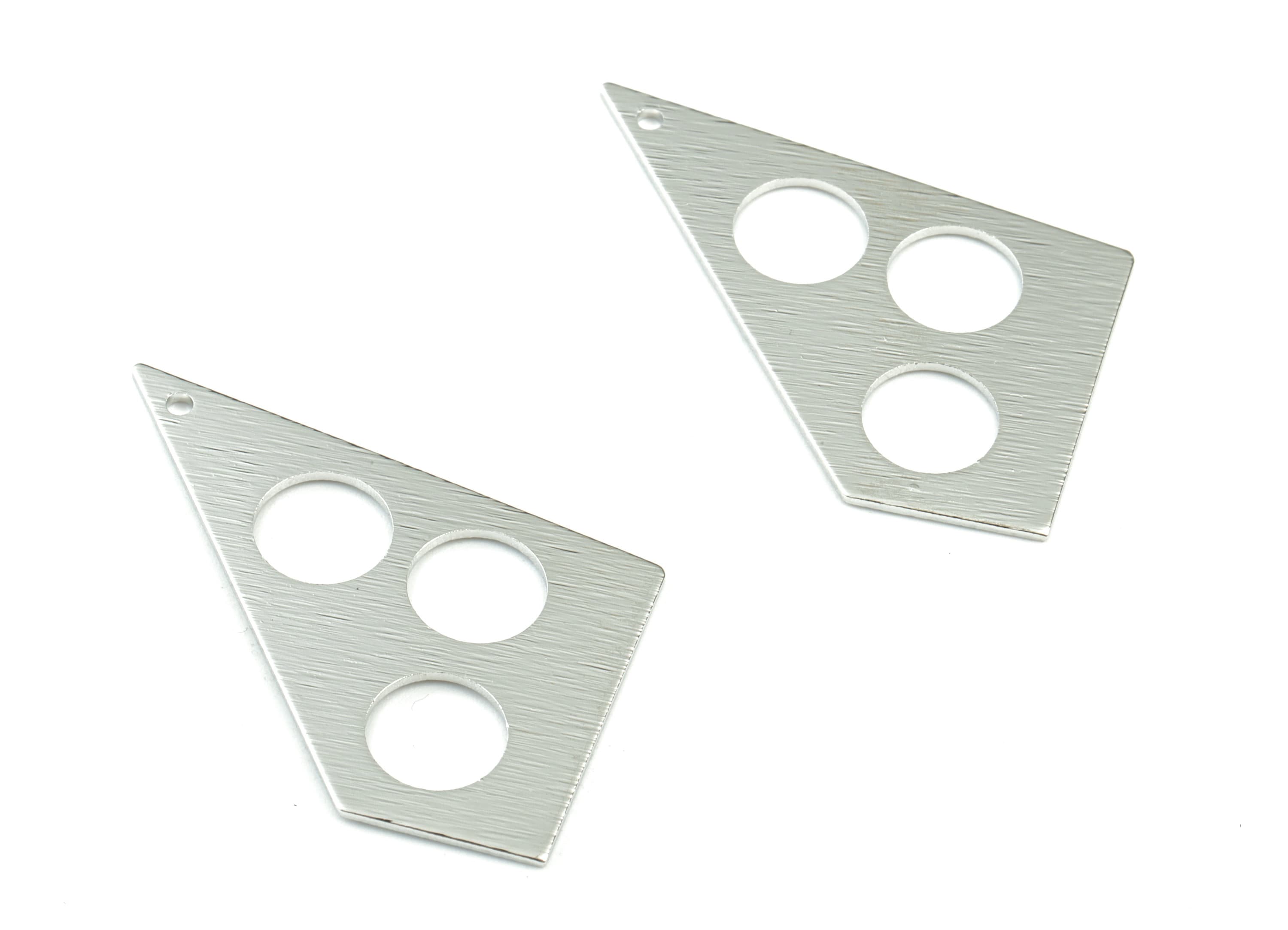 Silver Textured Geometrics Earring Charms - Silver Tone Plated Brass Triangle Charm - Rounds Earring - 41x23x0.8mm - PP3558S - DOMEDBAZAAR