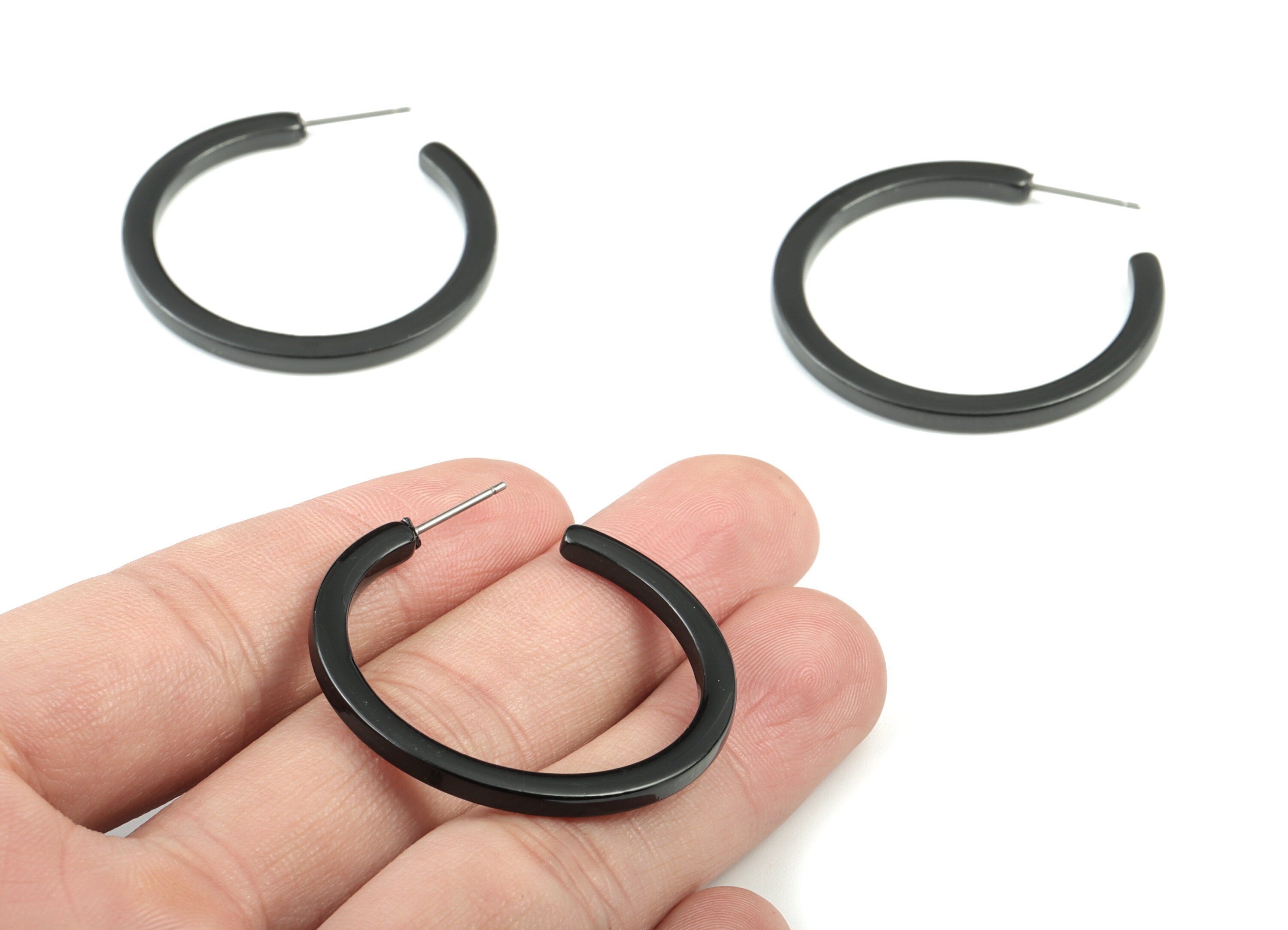 Open Hoop Earrings Stud - 1.5 inch Hoop Earring - Black Acetate Round Earring Post - Open Circle - 38x38x2.7mm - AC1173B - DOMEDBAZAAR