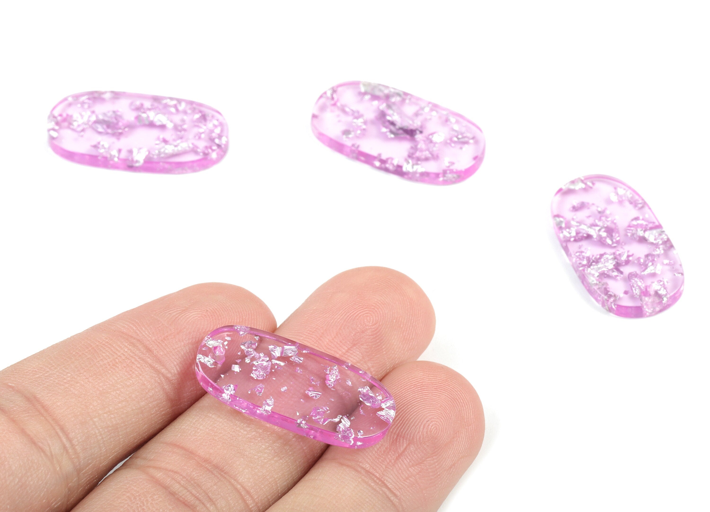 Acetate Oval Charms - Oval Earrings and Pendant - Oval Purple Foil & Confetti - Color Code:A375 - 26.63x13.9x2.7mm - AC1156-A375 - DOMEDBAZAAR