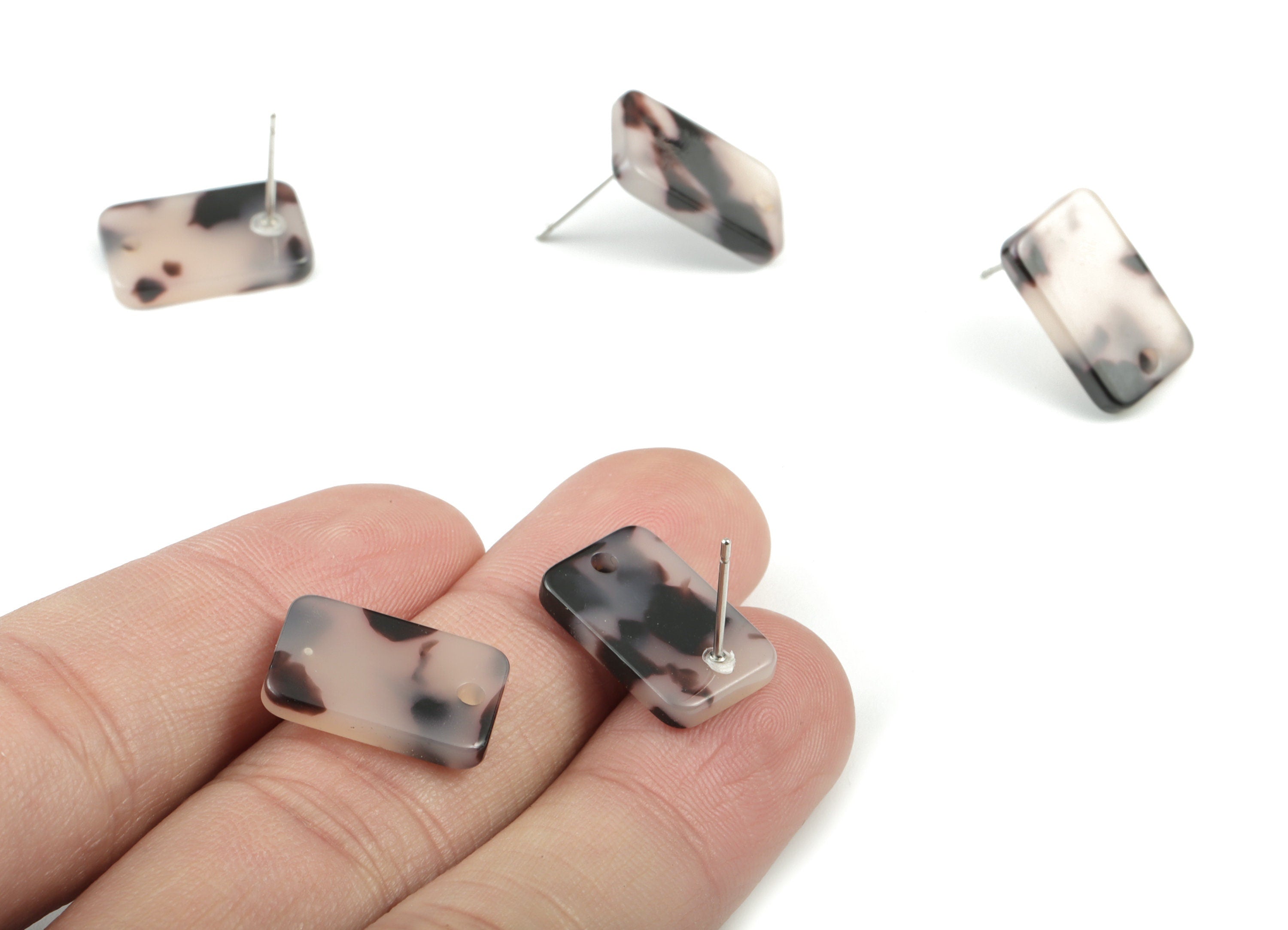 Acetate Rectangle Earring Post - Rectangle Earring Stud - Blond Tortoise Shell Earrings - Color Code: A06 - 16.9x10.9x2.7mm - AC1579-A06 - DOMEDBAZAAR