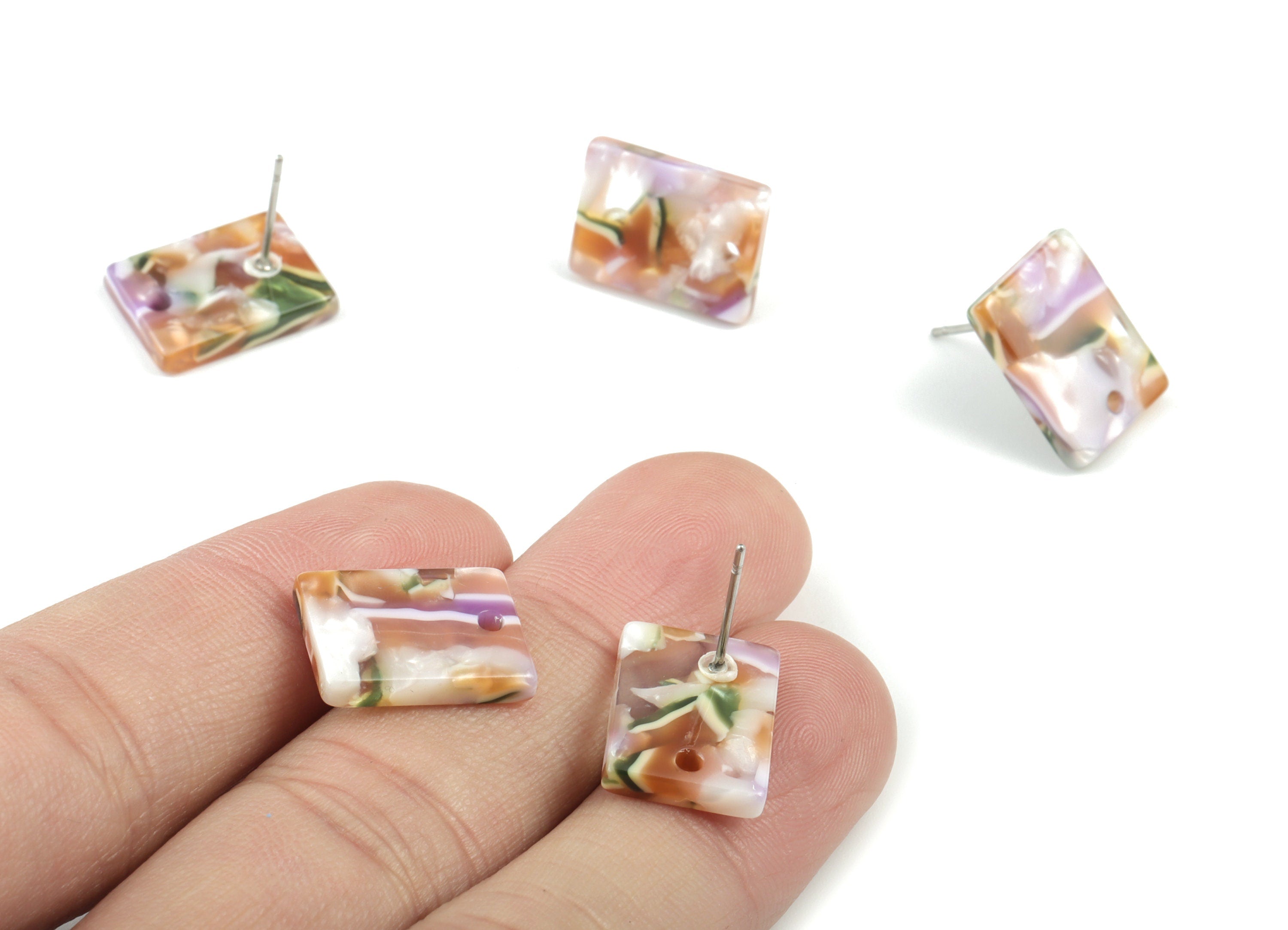Acetate Rectangle Earring Stud - Rectangle Earring Post - Surgical Stud - Jewelry Supplies - Color Code: A537 - 15.5x11.8x2mm - AC1663-A537 - DOMEDBAZAAR