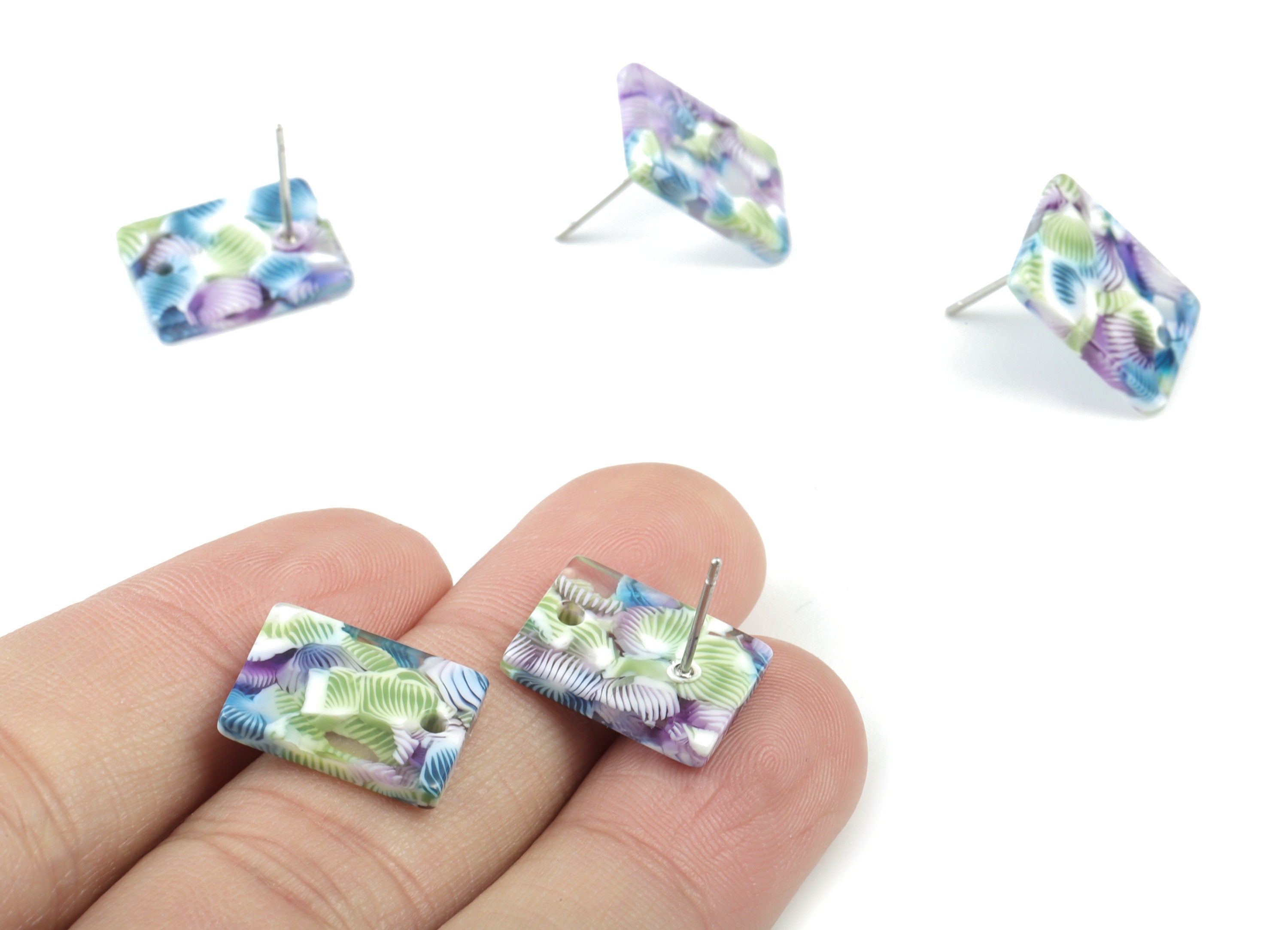 Acetate Rectangle Earring Stud - Rectangle Earring Post - Surgical Stud - Jewelry Supplies - Color Code: A536 - 15.5x11.8x2mm - AC1663-A536 - DOMEDBAZAAR