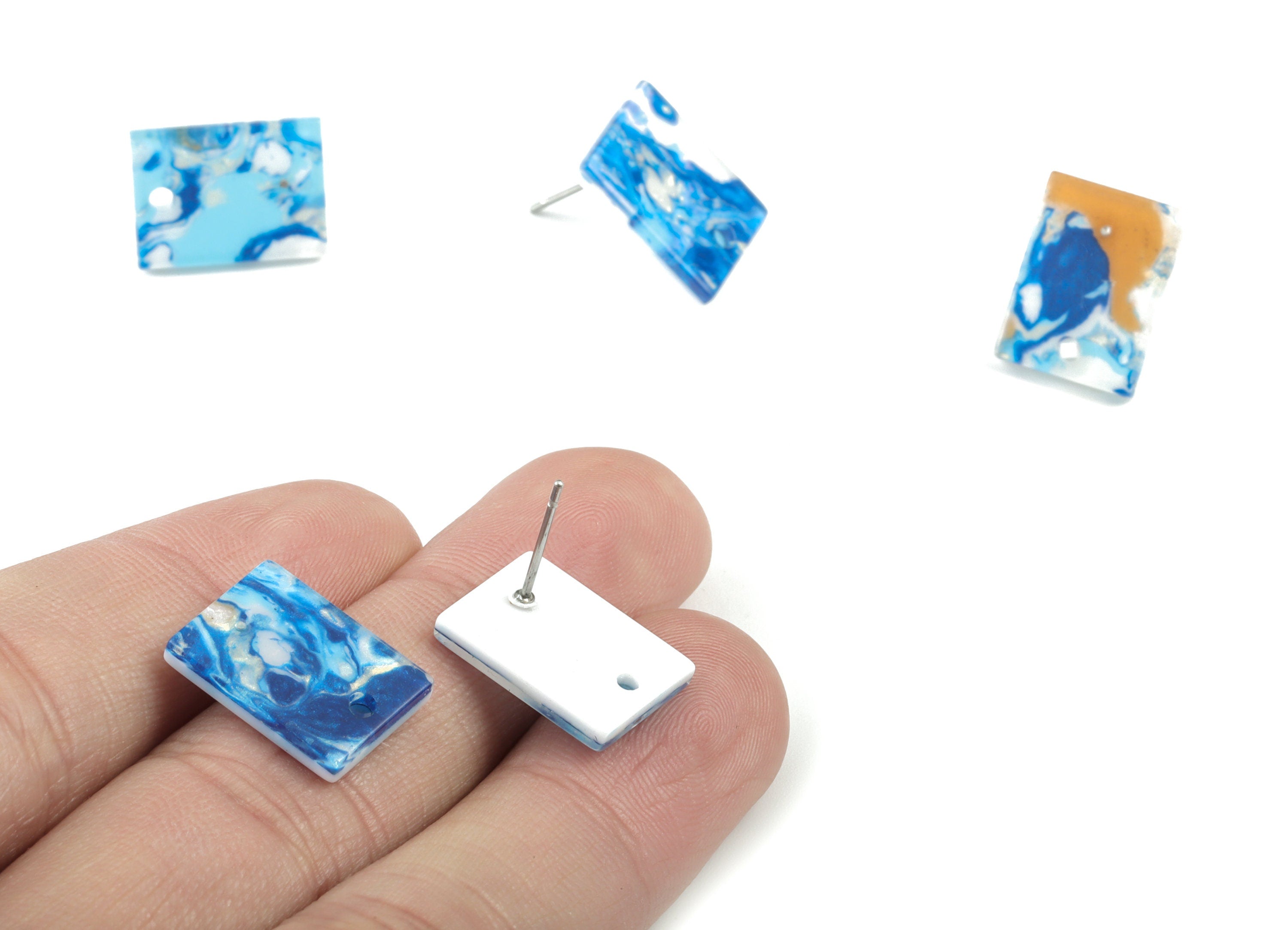 Acetate Rectangle Earring Stud - Rectangle Earring Post - Surgical Stud - Jewelry Supplies - Color Code: A387 - 15.5x11.8x2mm - AC1663-A387 - DOMEDBAZAAR