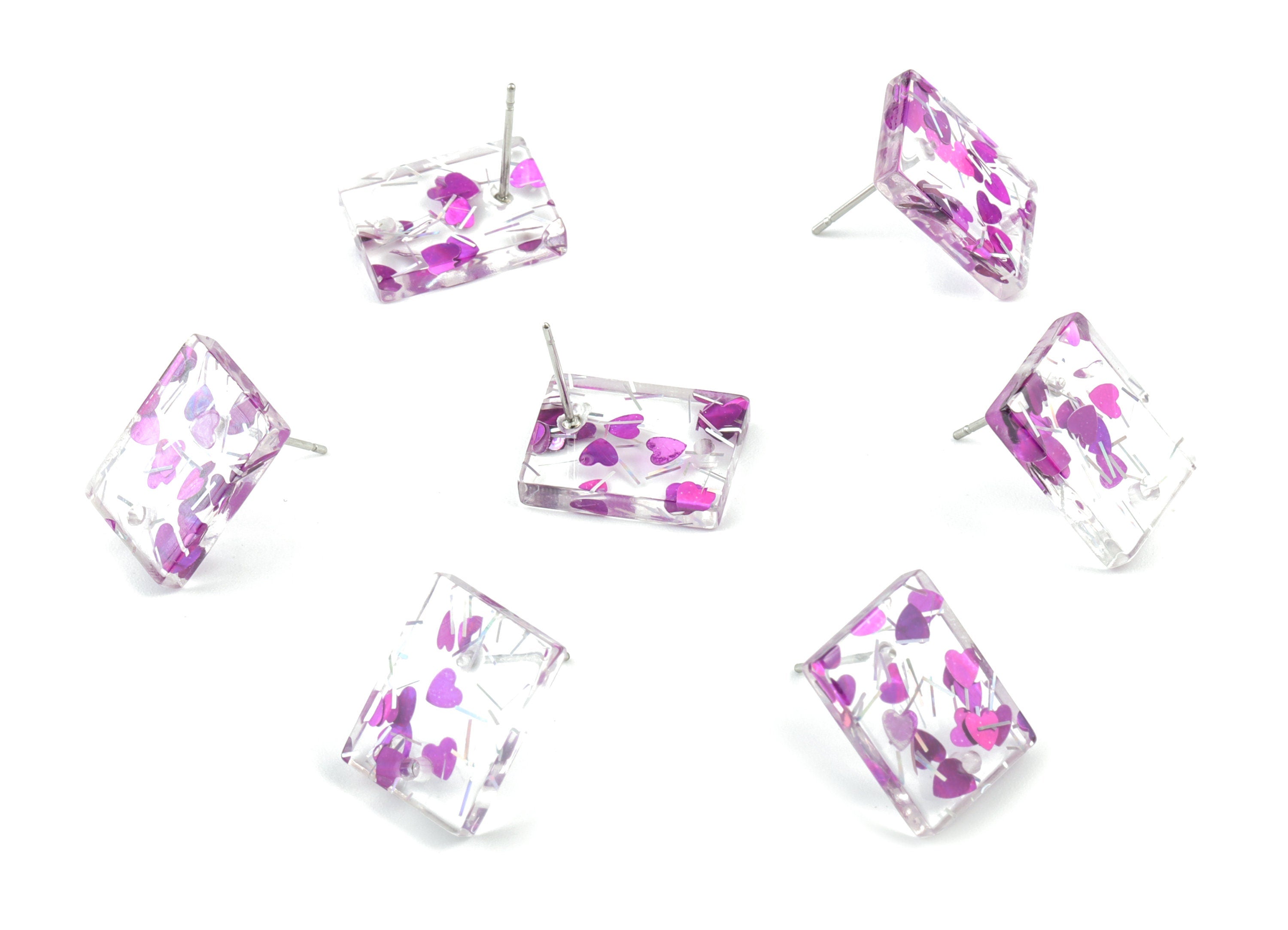 Acrylic Rectangle Earring Stud - Rectangle Earring Post - Purple Silver Foil & Confetti - Color Code: A538- 15.57x11.83x3mm - AC1663-A538 - DOMEDBAZAAR