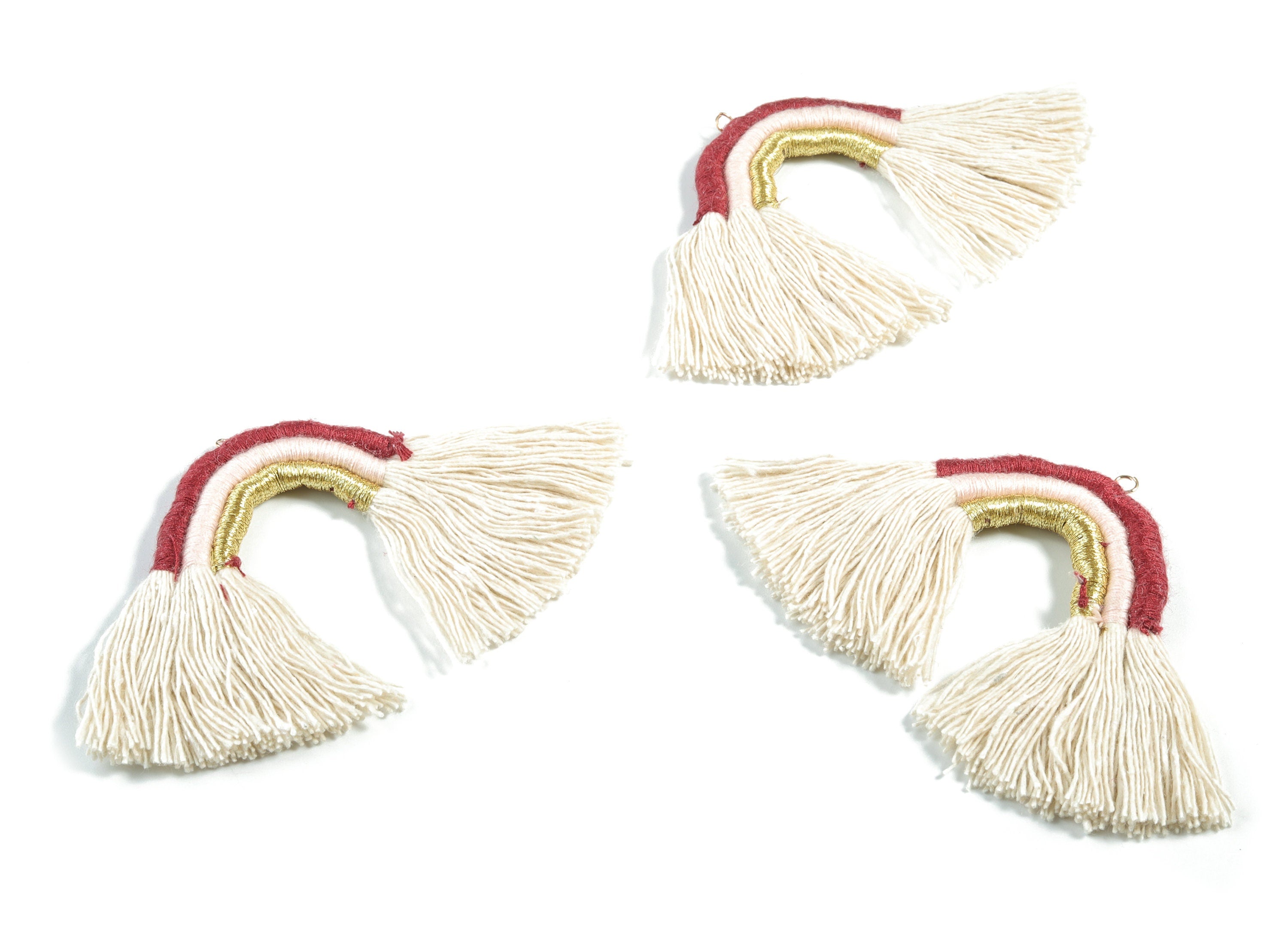 Rainbow Tassel Earrings - Cotton Earring Tassels - Rainbow Fringe Earrings - Luxe Tassel - Jewelry Supplies - 91.32x60.42x5.47mm - TS1174D - DOMEDBAZAAR