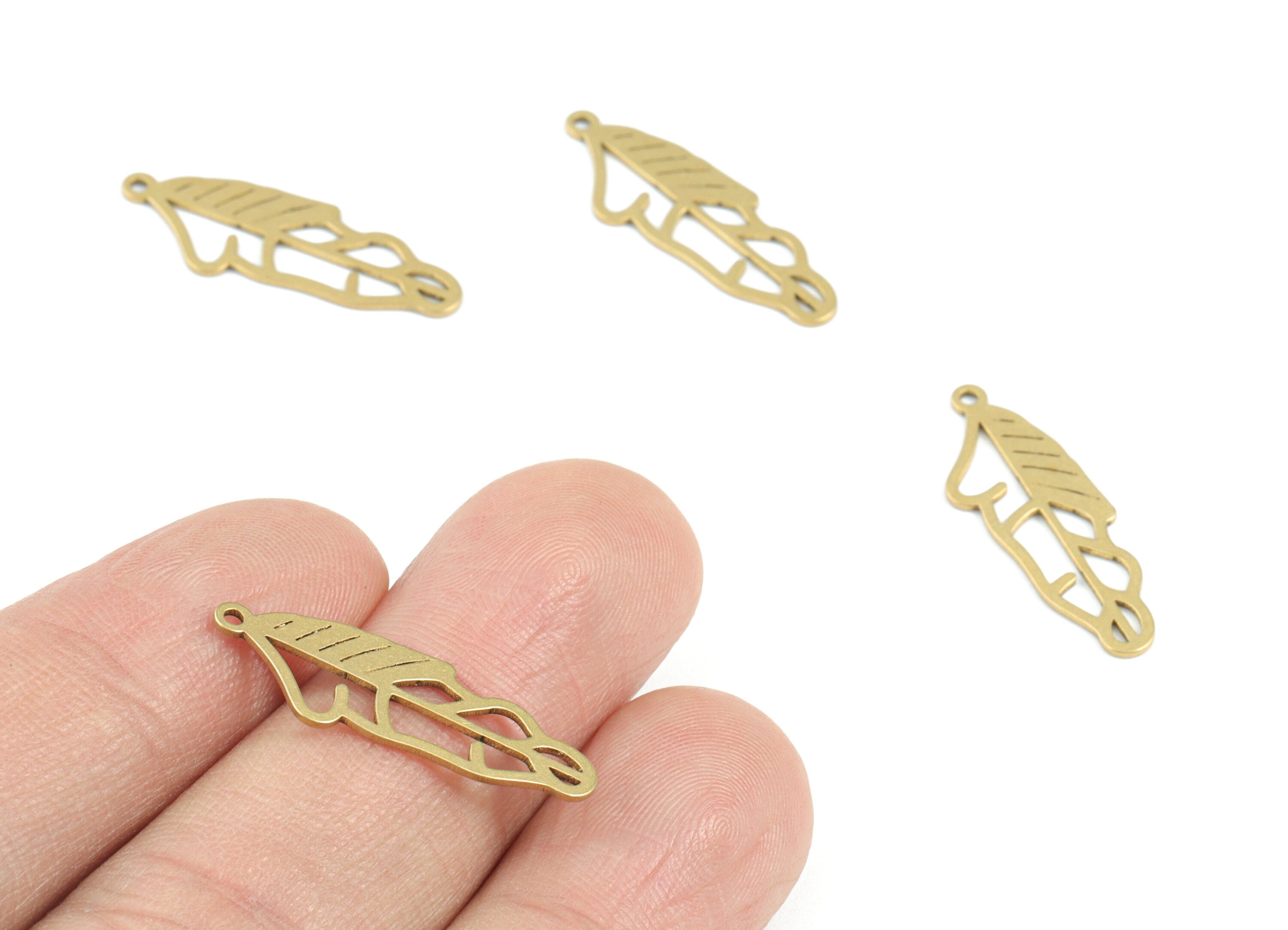 Brass Feather Pendant - Raw Brass Feather Earring Charms - Earring Findings - Jewelry Making Supplies - 25.94x8.97x2.69mm - PPM3696 - DOMEDBAZAAR