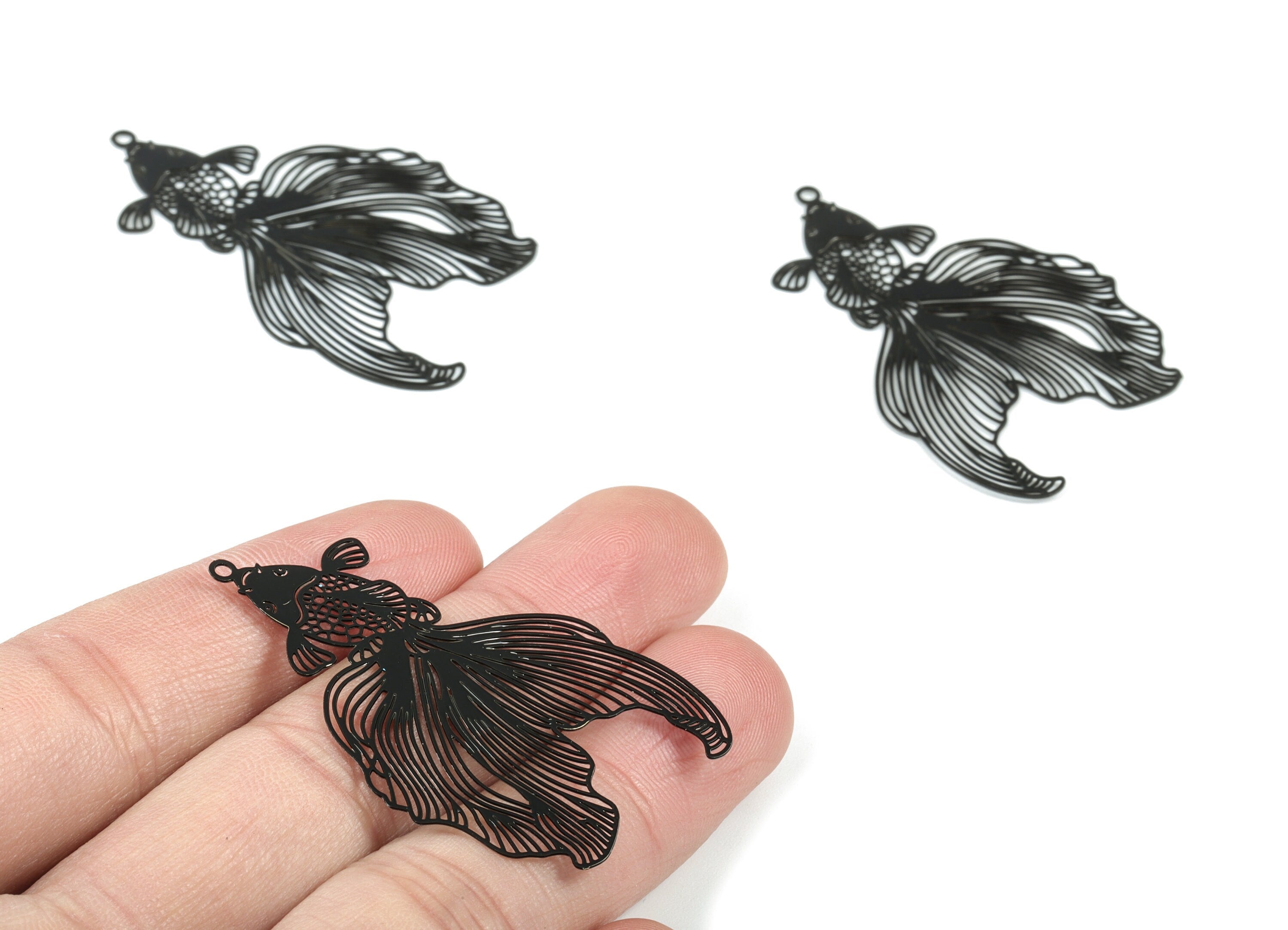 Black Goldfish Brass Pendant - Brass Goldfish For Necklace Earring Charms - Jewelry Supplies - 45.96x30.89x0.34mm - JJB5587B - DOMEDBAZAAR