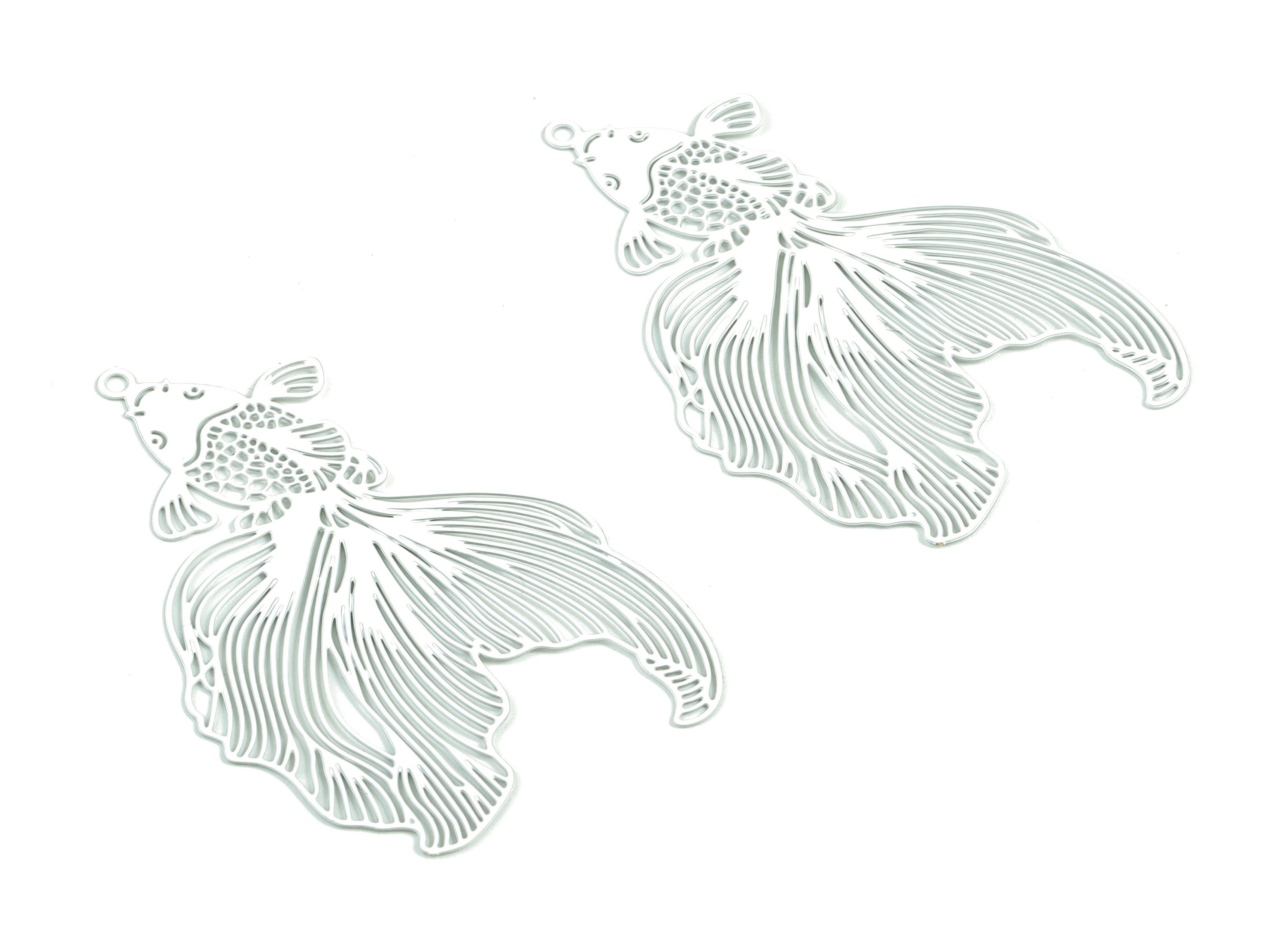 White Goldfish Brass Pendant - Brass Goldfish For Necklace Earring Charms - Jewelry Supplies - 45.96x30.89x0.34mm - JJB5587W - DOMEDBAZAAR