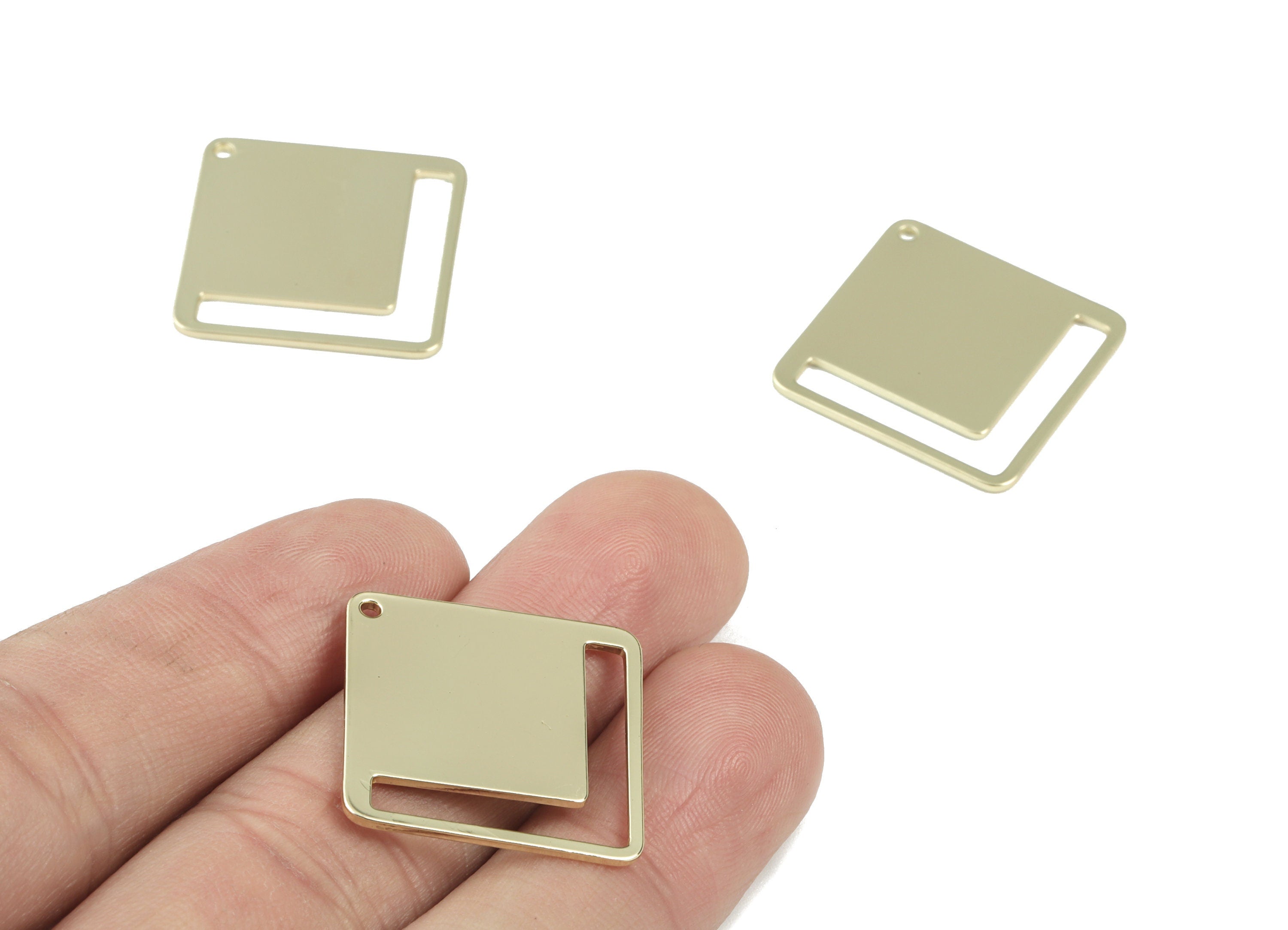 Personalized stamping blank - Gold Square Earring Connector - Gold Tone Plated Brass Square Charms - 22x22 x0.9mm - PPM3071G - DOMEDBAZAAR