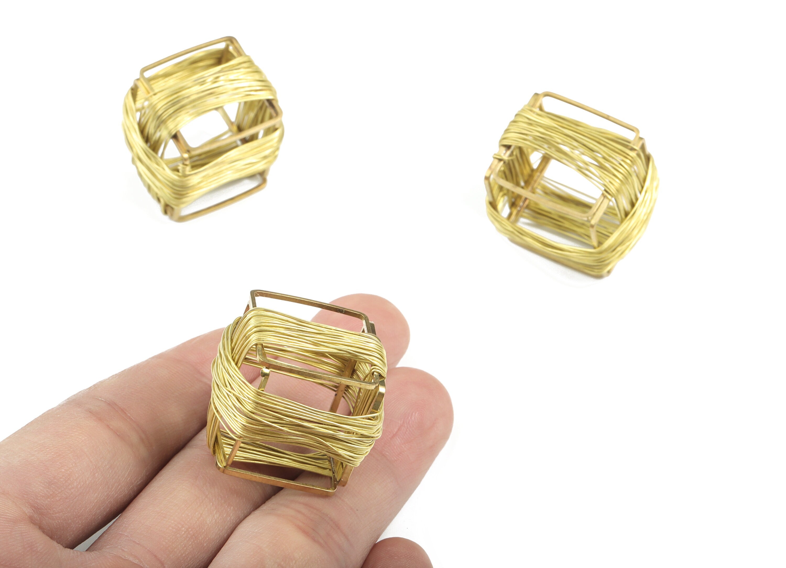 Raw Brass Cube Wires Charm - Cube Brass Wire Earring Charms - Earring Findings - Jewelry Supplies - 26.59x26.59x26.59mm - PP3601 - DOMEDBAZAAR