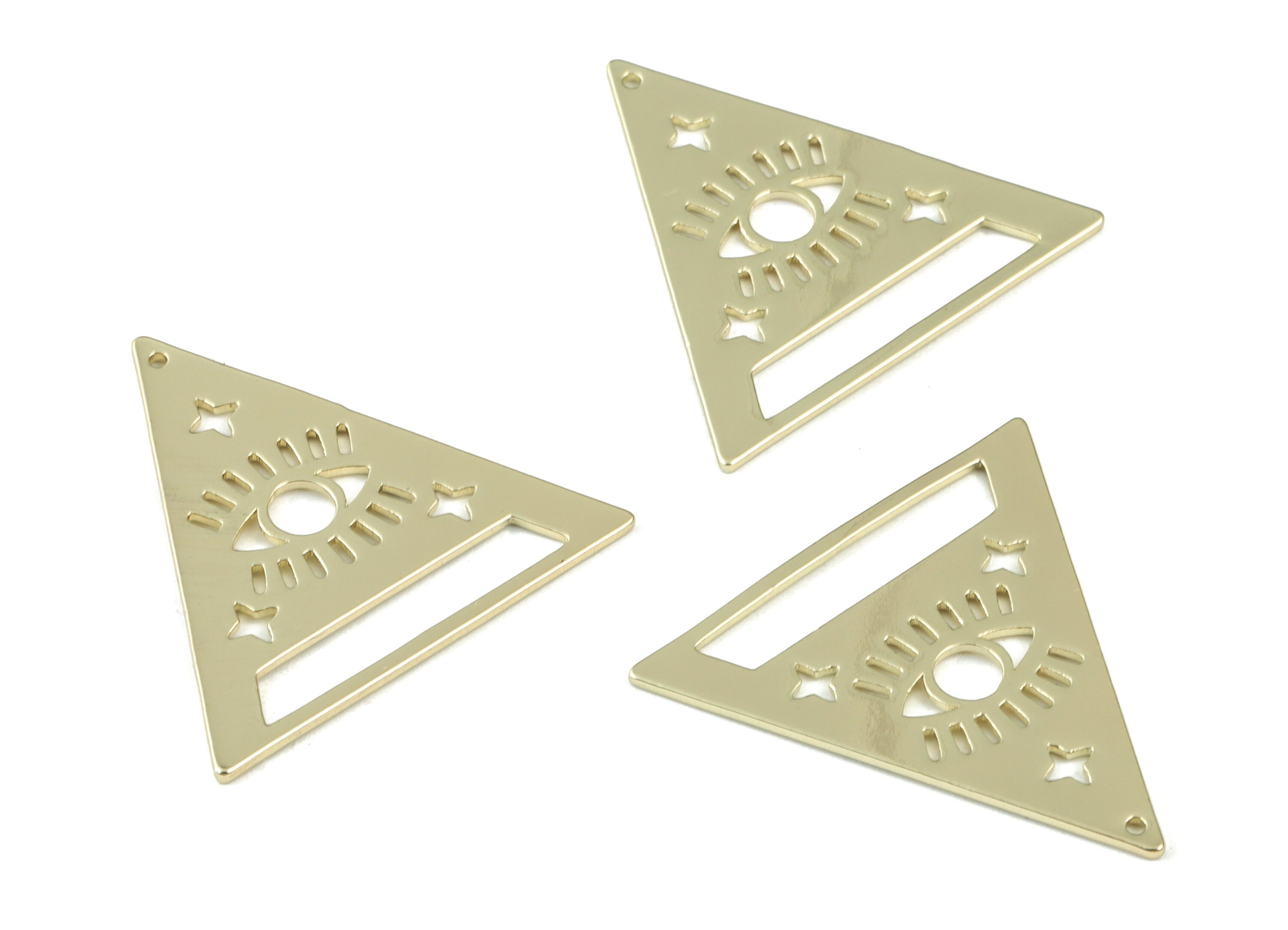 Gold Eye Triangle Earring Connector - Gold Tone Plated Brass Triangle Eye Charms - Jewelry Supplies - 31x30x0.9mm - PPM3063G - DOMEDBAZAAR