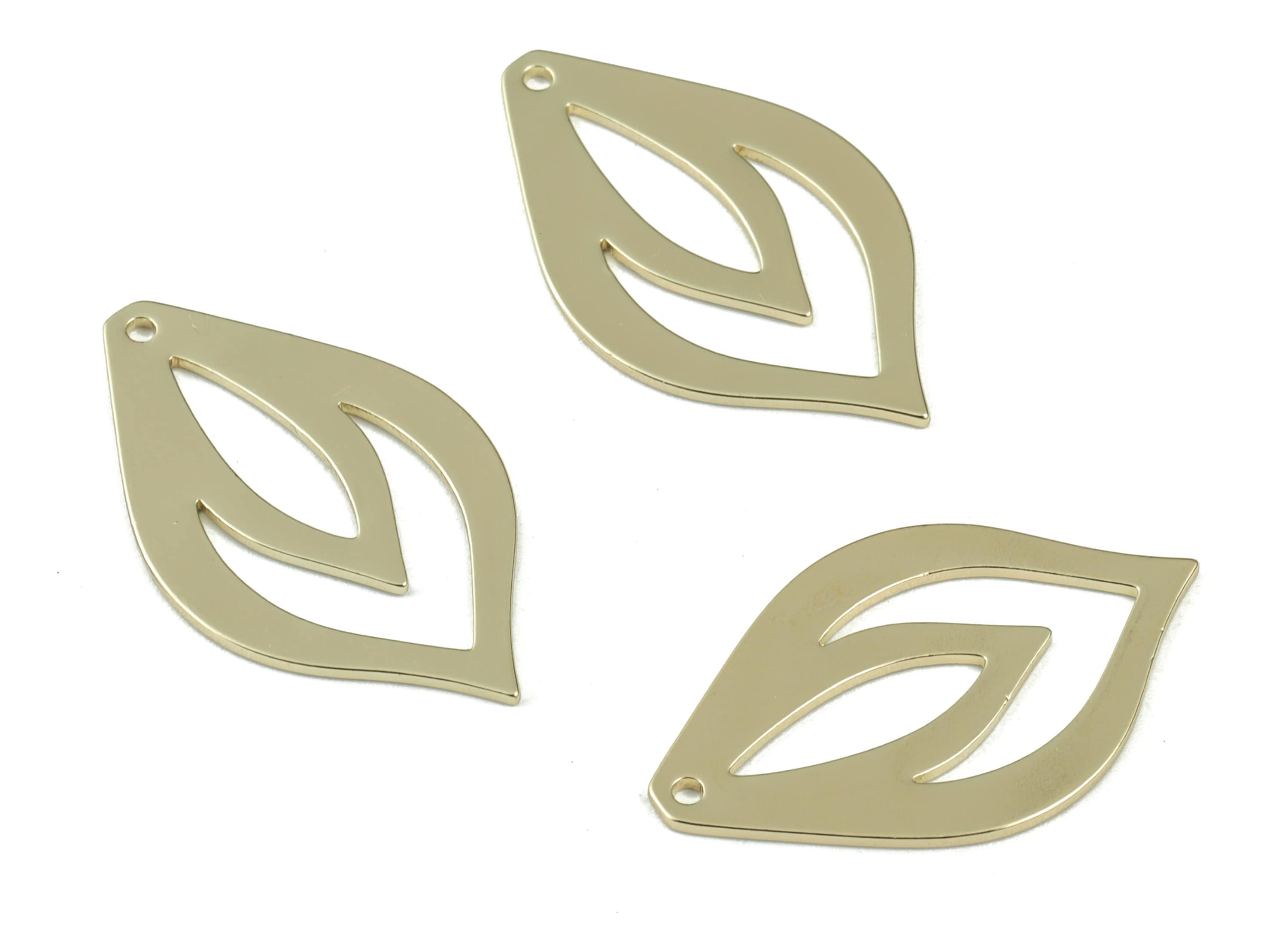 Gold Leaf Pendant - Gold Tone Plated Brass Leaf Earring Charms - Jewelry Supplies - 30x18x1mm - PPM3069G - DOMEDBAZAAR