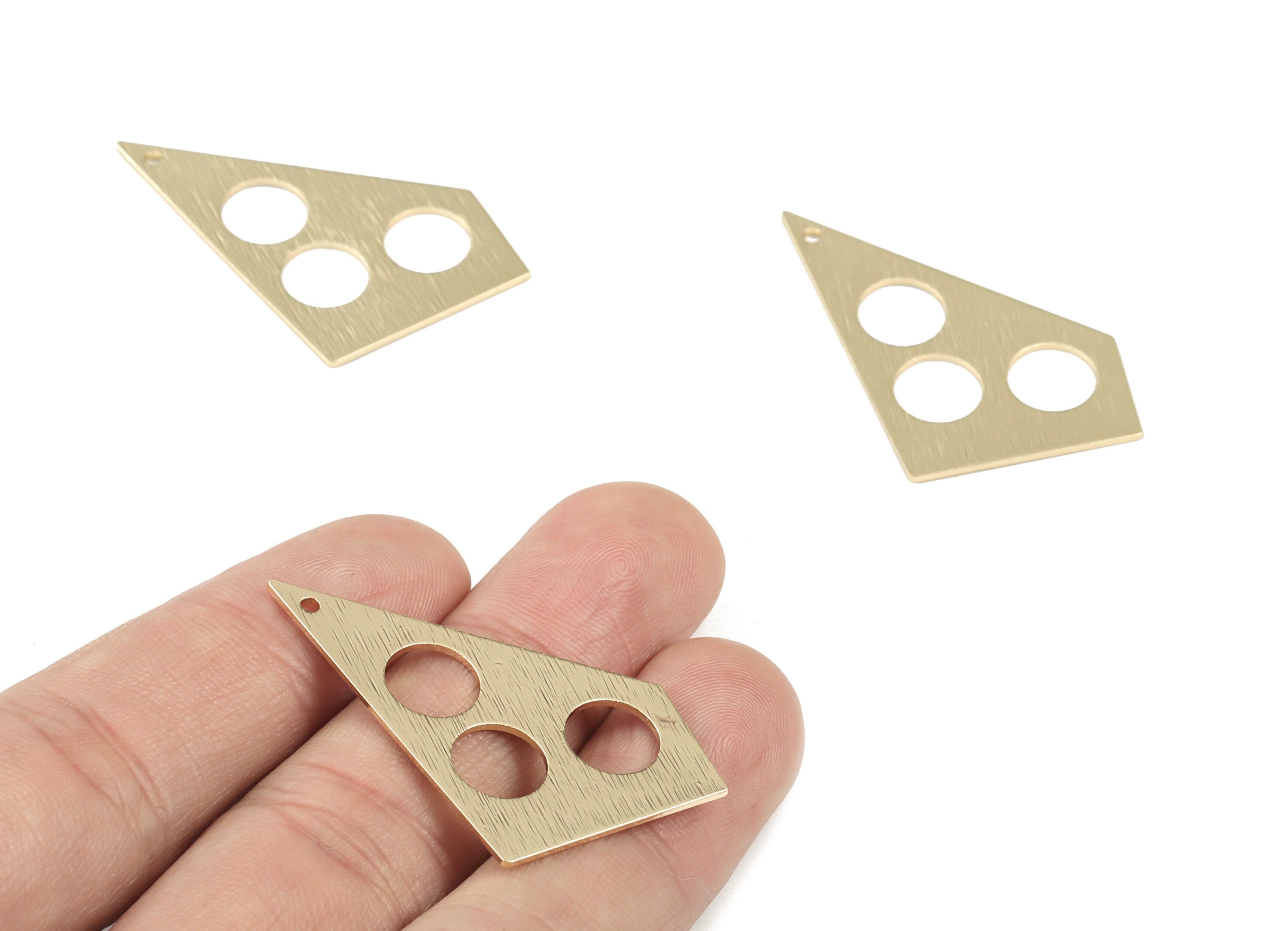 Gold Textured Geometrics Earring Charms - Light KC Gold Tone Plated Brass Triangle Charm - Rounds Earring - 41x23x0.8mm - PP3558KCG - DOMEDBAZAAR