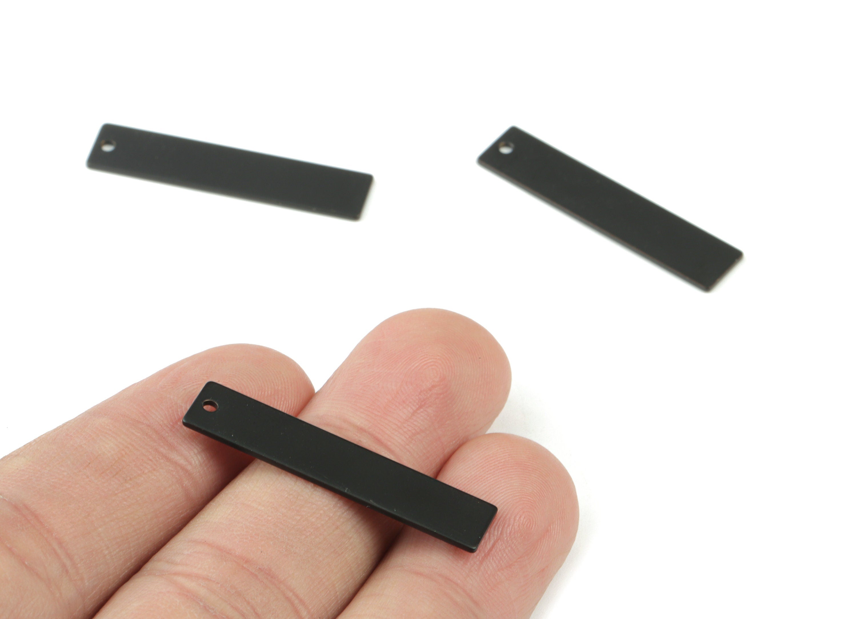 Personalized stamping blank - Black Bar Rectangle Pendant Brass Black Long Rectangle Earring Charms - 32x7x0.8mm - PP2542B - DOMEDBAZAAR