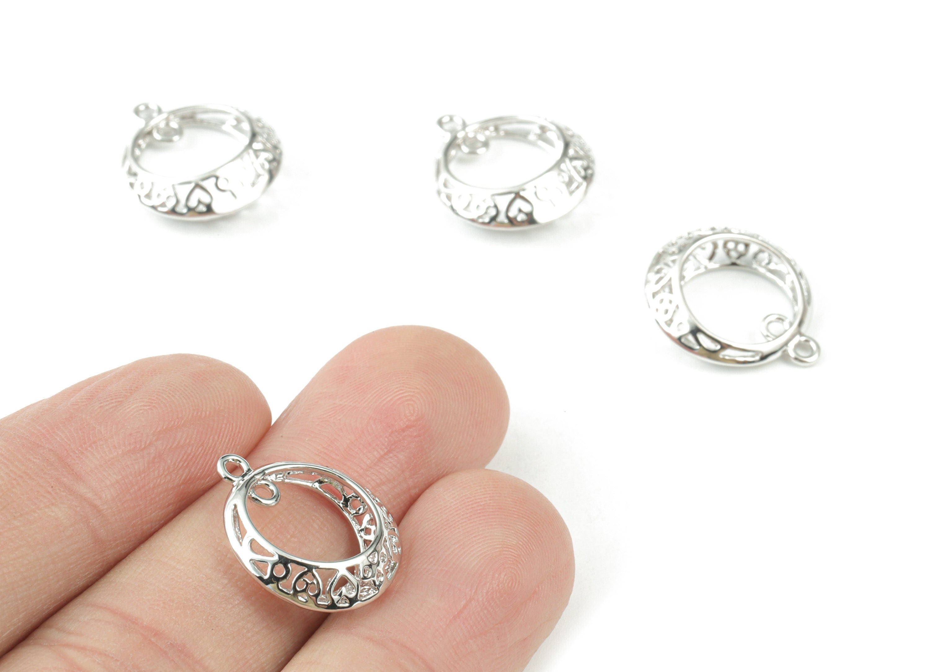 Silver Crescent Earring Connector - 18K Real White Gold Plated Brass Moon Earring Charms - Jewelry Supplies - 17.6x15.62x5.61mm - RGP2615S - DOMEDBAZAAR