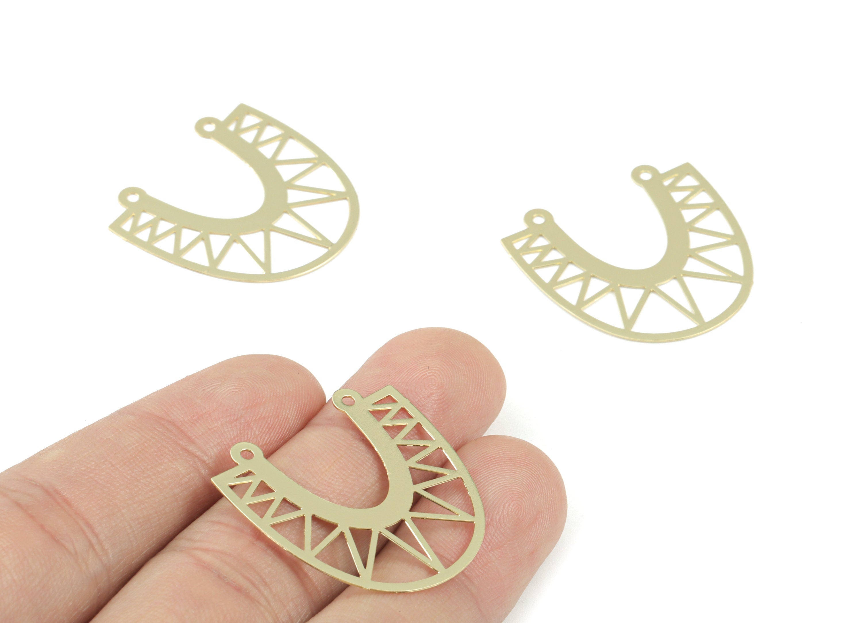 Brass D Earring Connector - Gold Tone Plated Brass HorseHoe Earring Charms - Jewelry Supplies - 28.94x28.35x0.3mm - JJB6255G - DOMEDBAZAAR