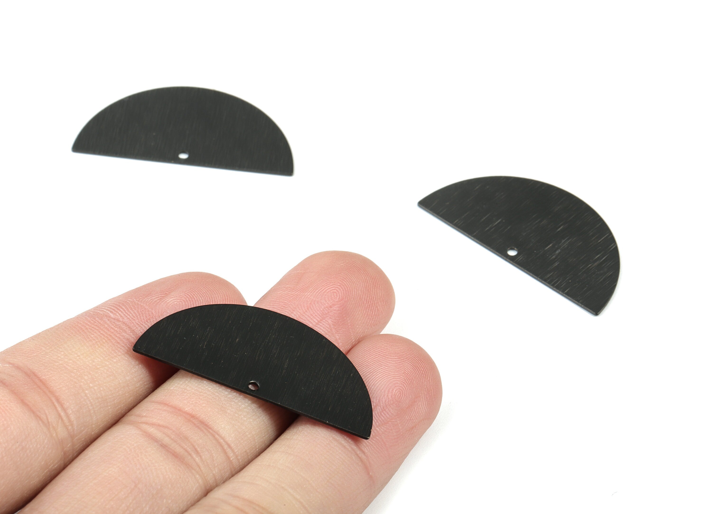 Black Semi circle Charms - Matte Black Textured Half Moon Earring Charms - Earring Findings - Jewelry Supplies - 35.88x17.5x0.6mm - PP2115B - DOMEDBAZAAR