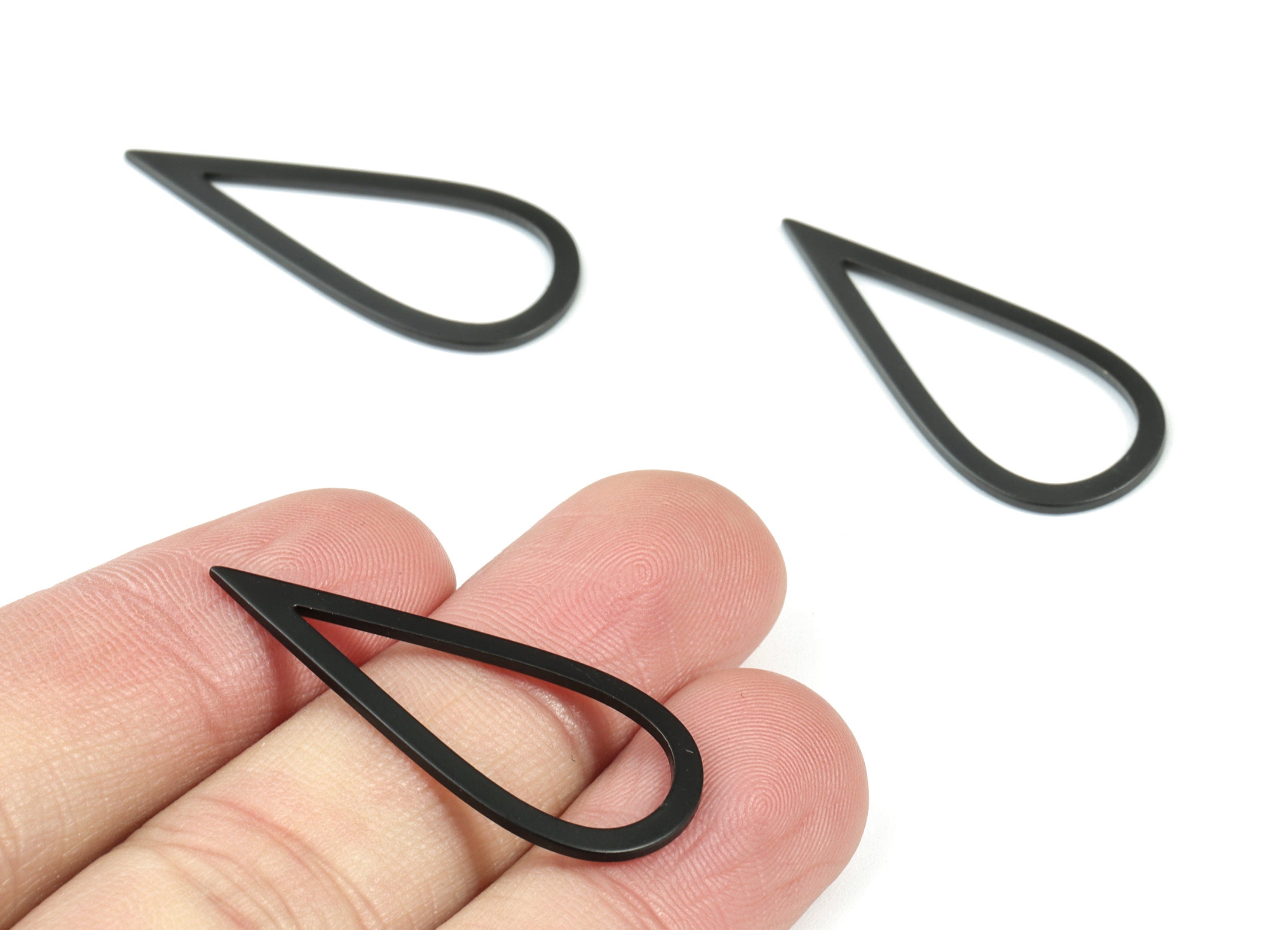 Black Drop Earring Charms - Matte Black Brass Drop Pendant - Earring Findings - Jewelry Supplies - 35.57x15.6x1.1mm - PP1932B - DOMEDBAZAAR