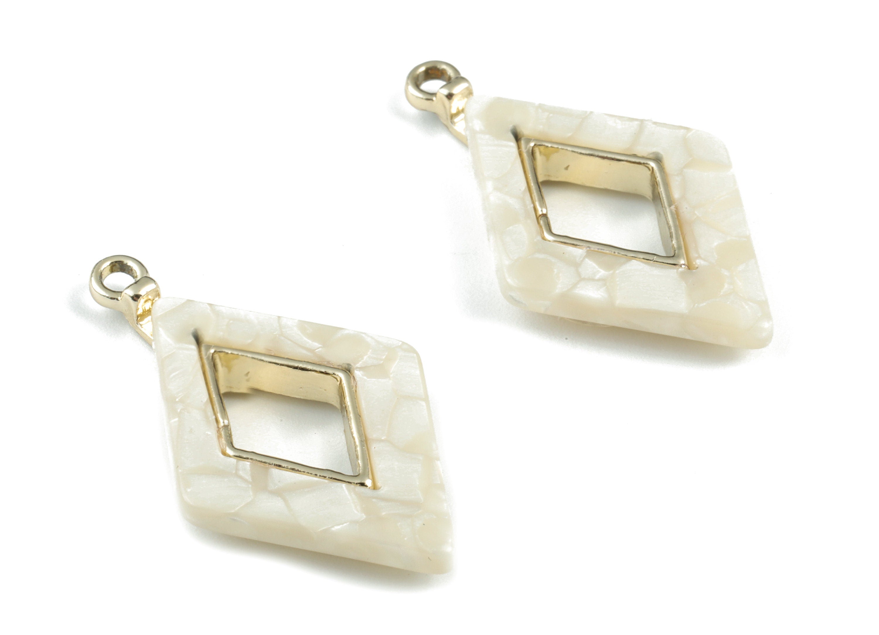 Rhombus Earring Charms - Ivory Acetate Rhombus Charms - Gold Tone Plated Alloy Eye Charms -Jewelery Making- 35x20x4mm - AC1185-A33G - DOMEDBAZAAR
