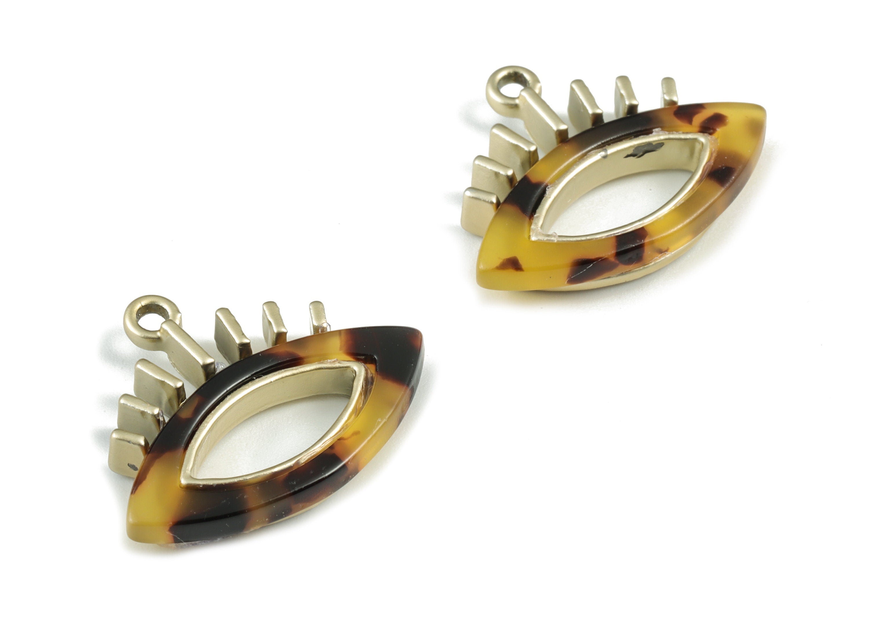 Eyelash Earring Charms - Tortoise Shell Acetate Eye Charms - Matte Gold Tone Plated Alloy Eye Charms - 28x22x4mm - AC1846-A02MG - DOMEDBAZAAR